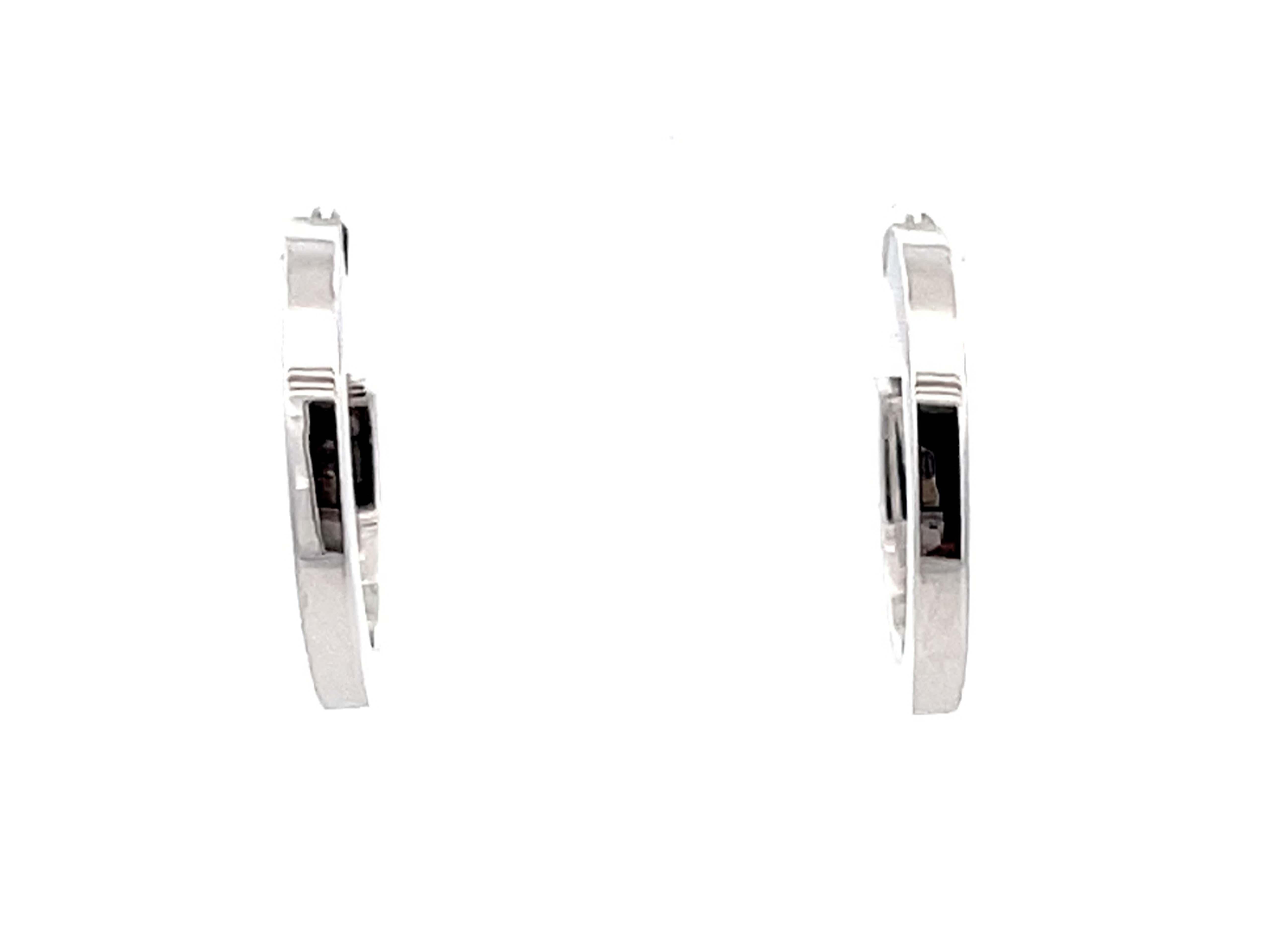 Modern Solid 14K White Gold Small Flat Hoop Earrings For Sale