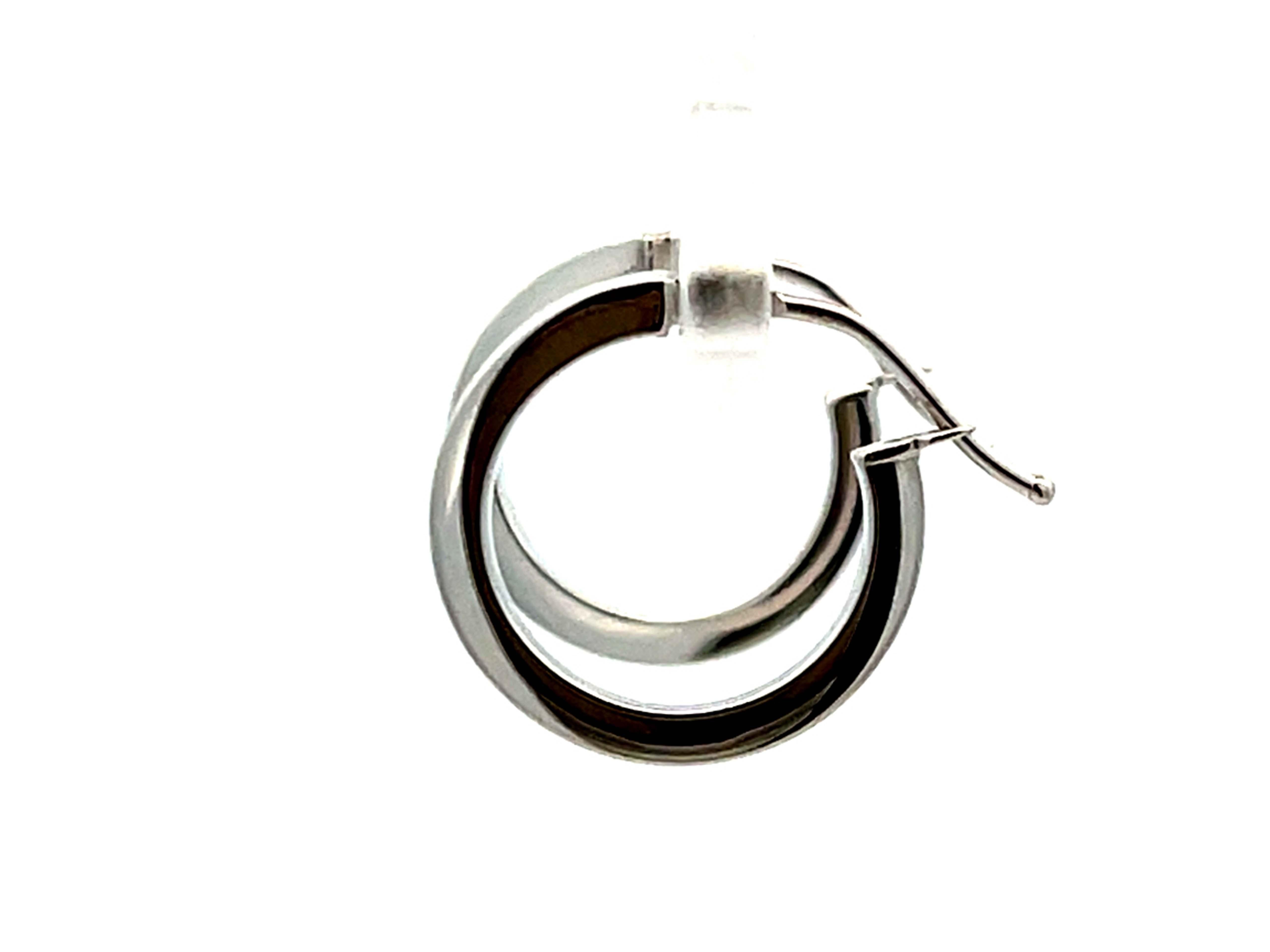 Solid 14K White Gold Small Flat Hoop Earrings For Sale 1