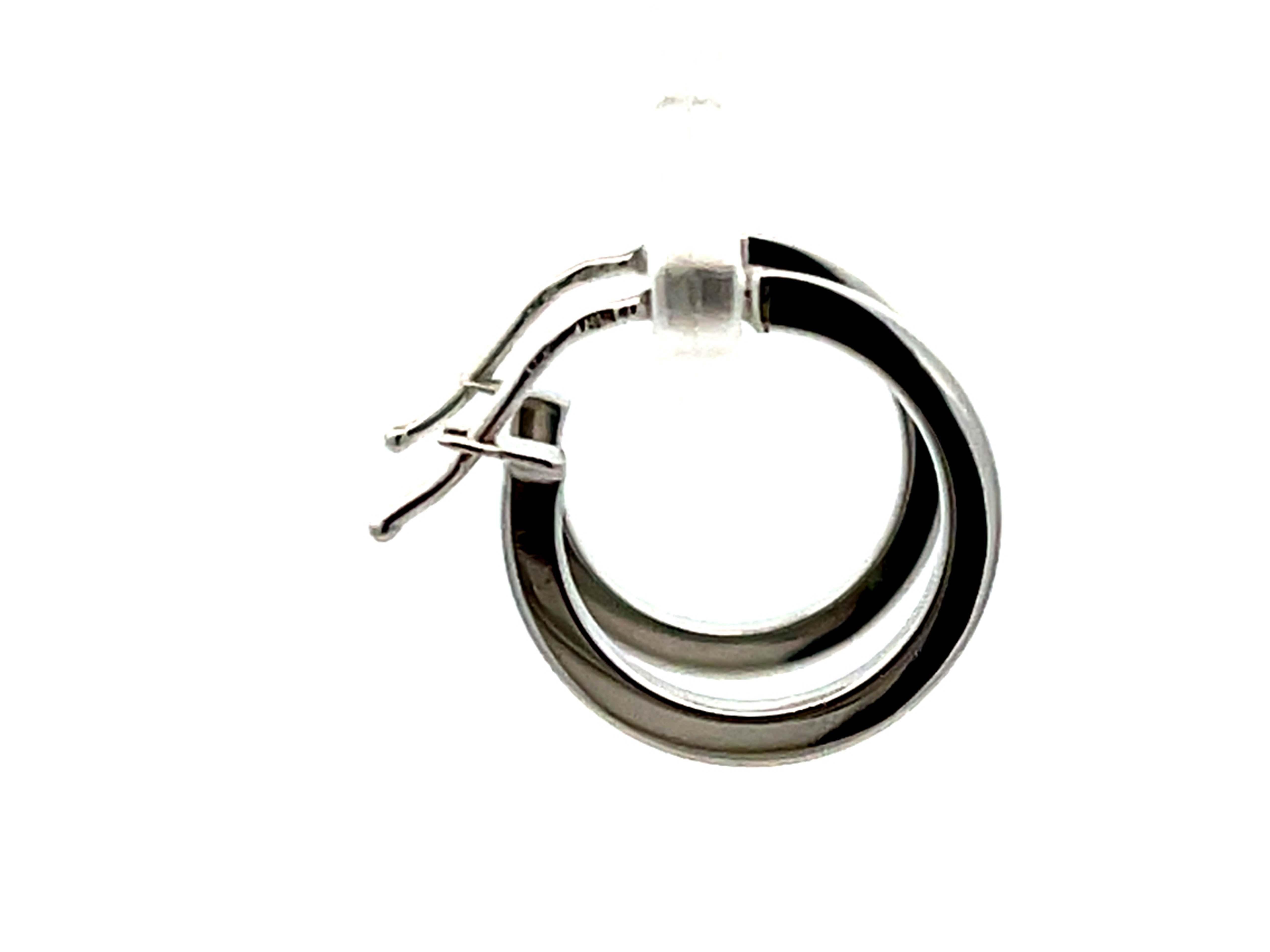Solid 14K White Gold Small Flat Hoop Earrings For Sale 2