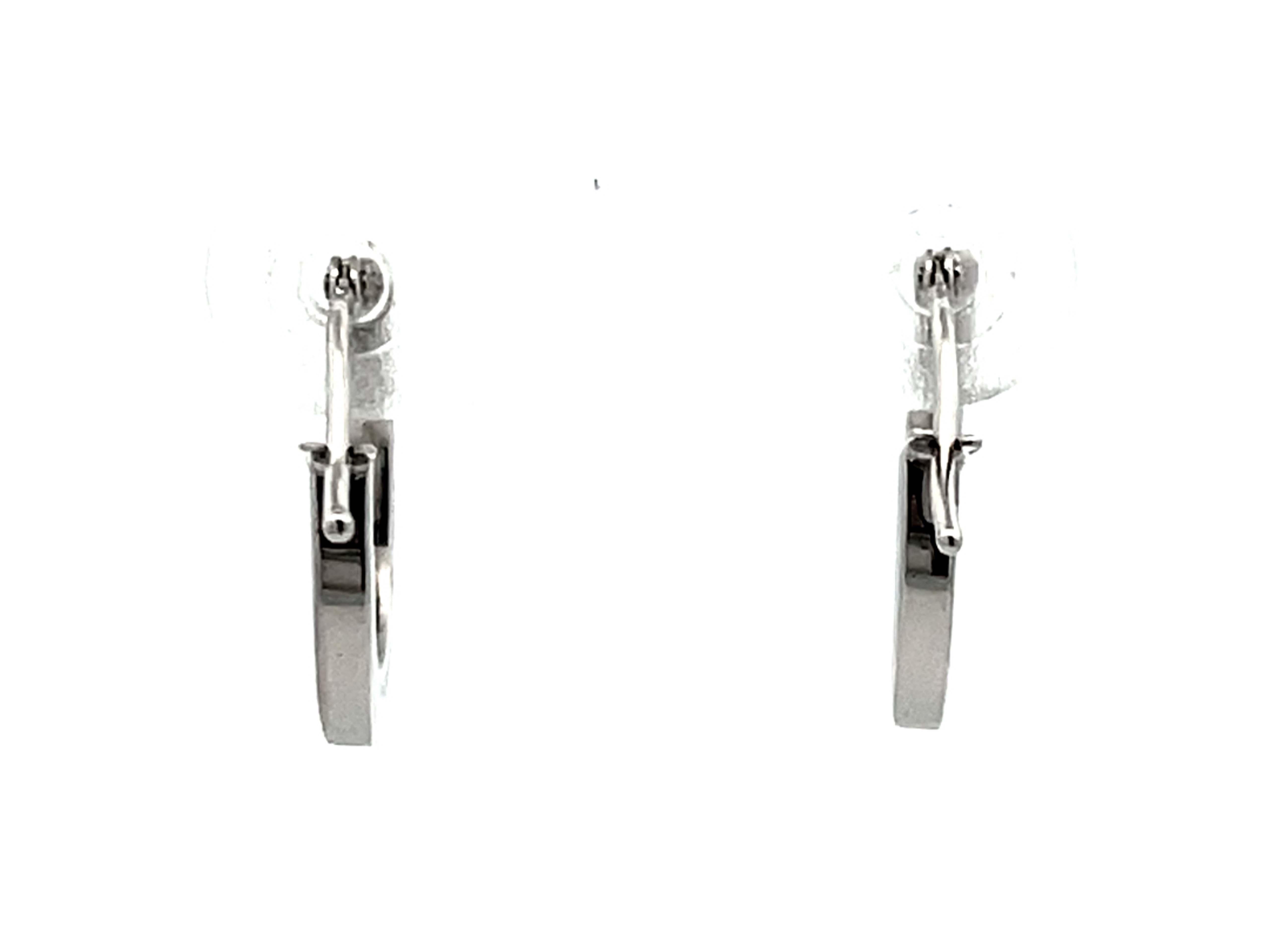 Solid 14K White Gold Small Flat Hoop Earrings For Sale 3