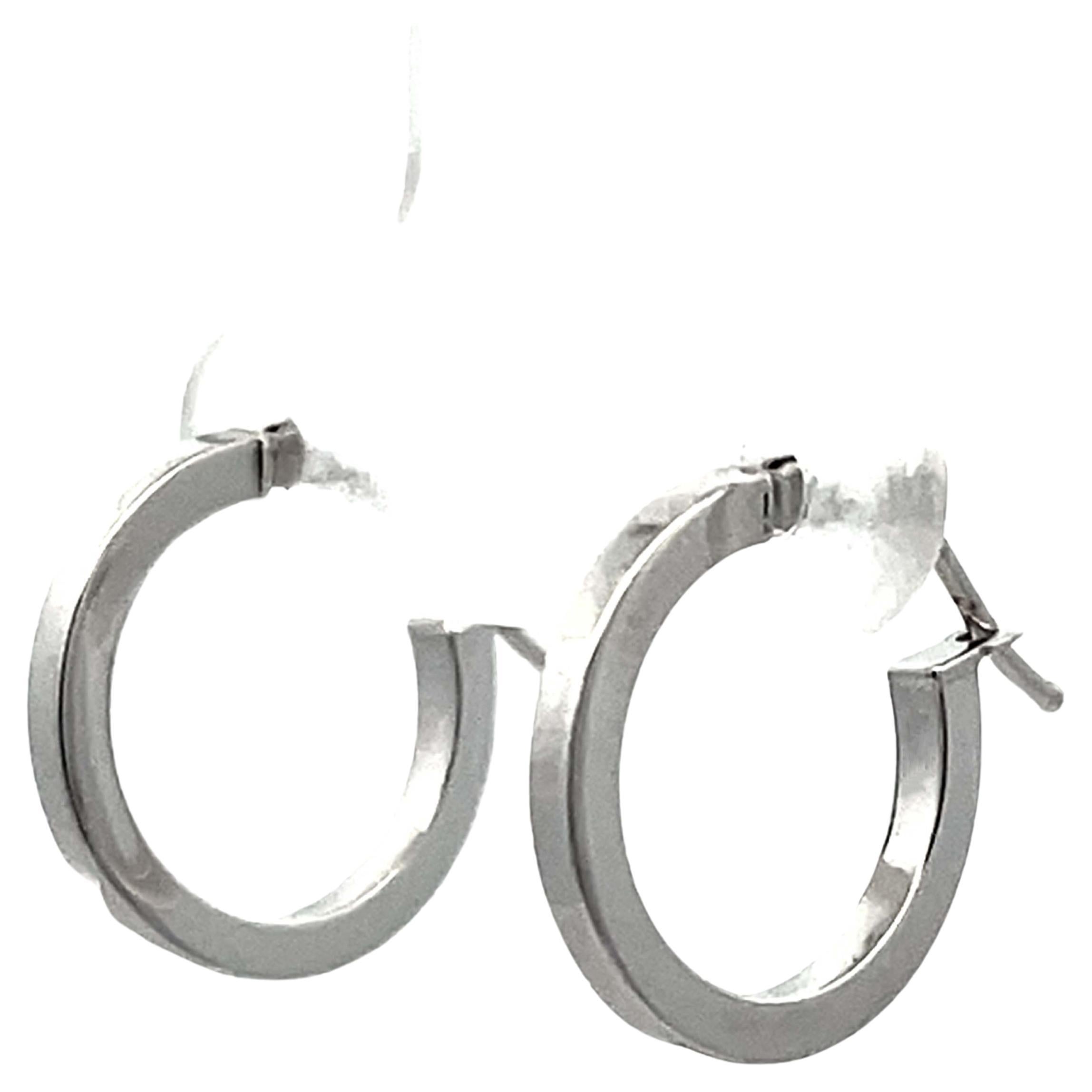 Solid 14K White Gold Small Flat Hoop Earrings