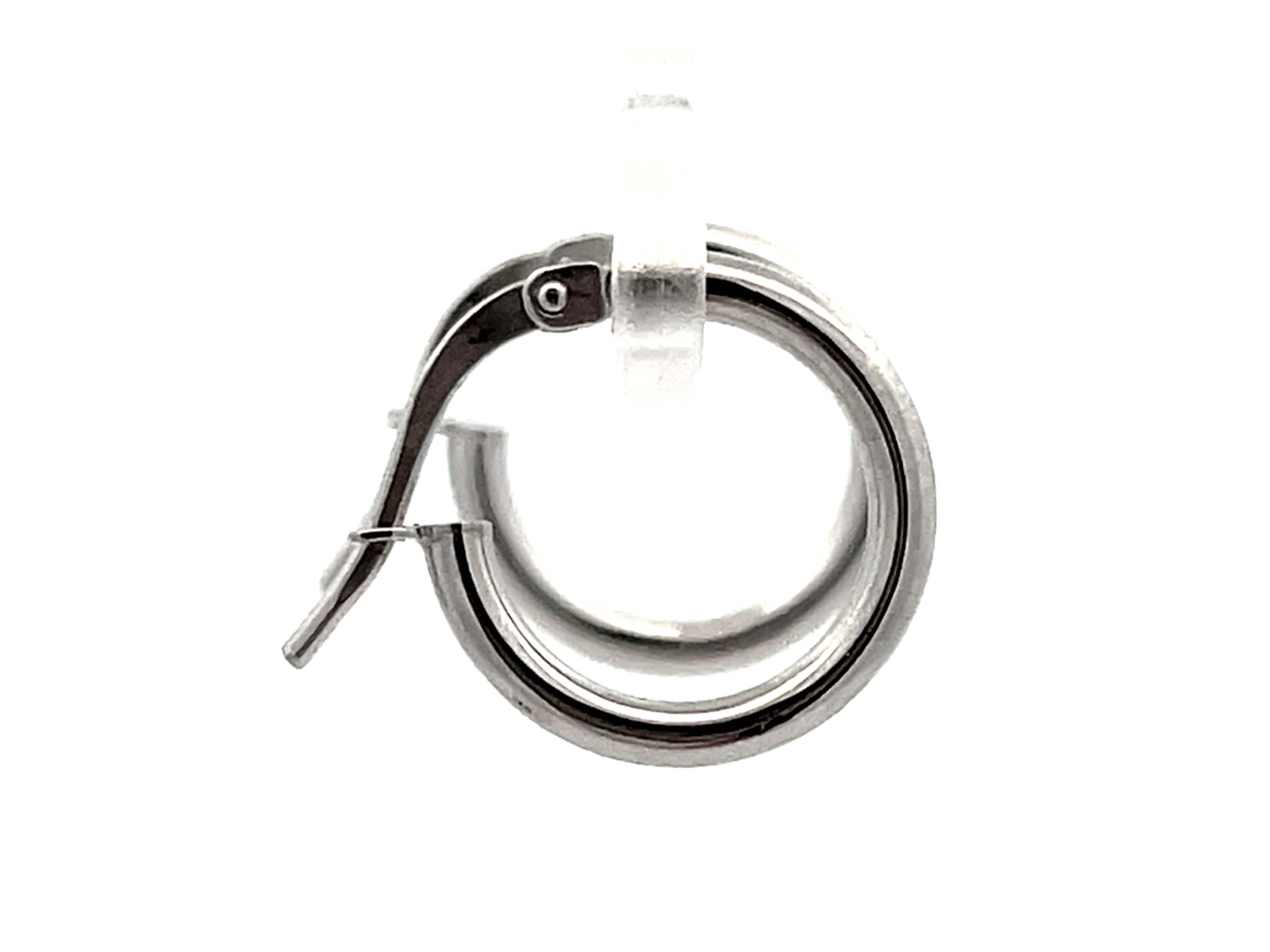 Solid 14K White Gold Small Hoop Earrings For Sale 1