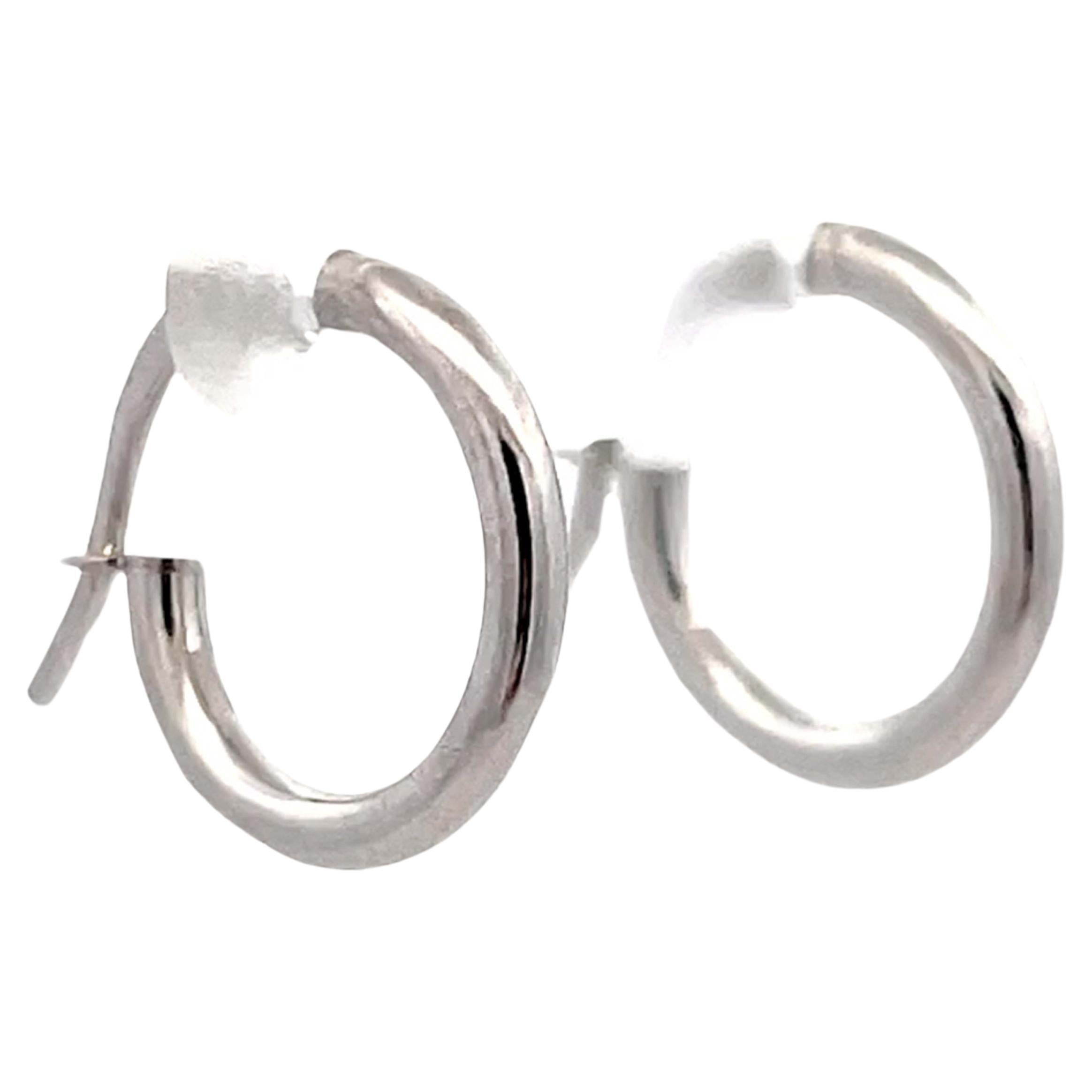 Solid 14K White Gold Small Hoop Earrings For Sale