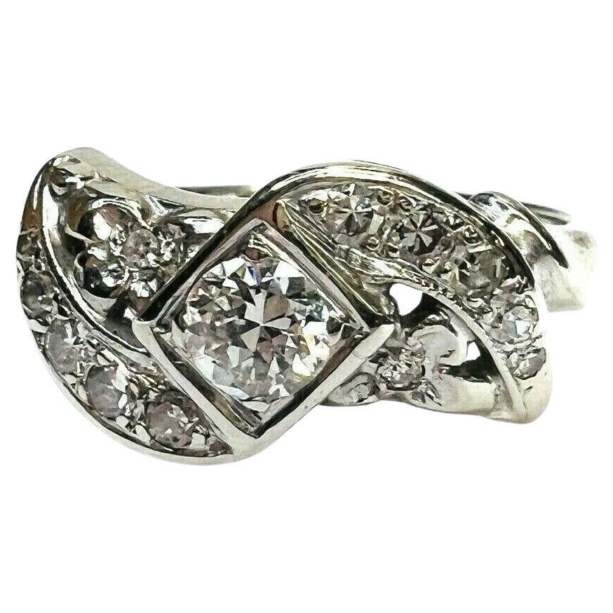 Solid 14k White Gold Swirl 0.60ctw Diamond Ring Band For Sale