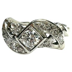 Antique Solid 14k White Gold Swirl 0.60ctw Diamond Ring Band