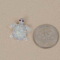 Solid 14k White Gold Tortoise Pendant Pave Diamond Natural Ruby Gemstone Jewelry