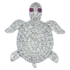 Solid 14k White Gold Tortoise Pendant Pave Diamond Natural Ruby Gemstone Jewelry
