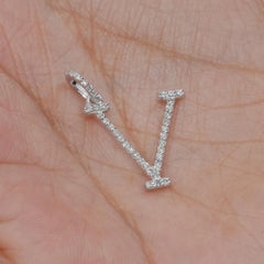 Solid 14k White Gold V Letter Charm Genuine Diamond V Initial Pendant Jewelry