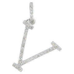 Solid 14k White Gold V Letter Charm Genuine Diamond V Initial Pendant Jewelry