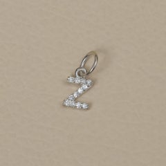 Solid 14k White Gold Z Initial Diamond Accent Charm Pendant Fine Jewelry