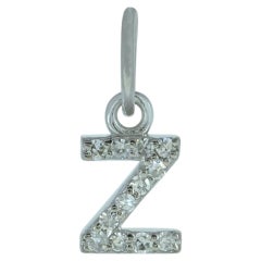 Solid 14k White Gold Z Initial Diamond Accent Charm Pendant Fine Jewelry