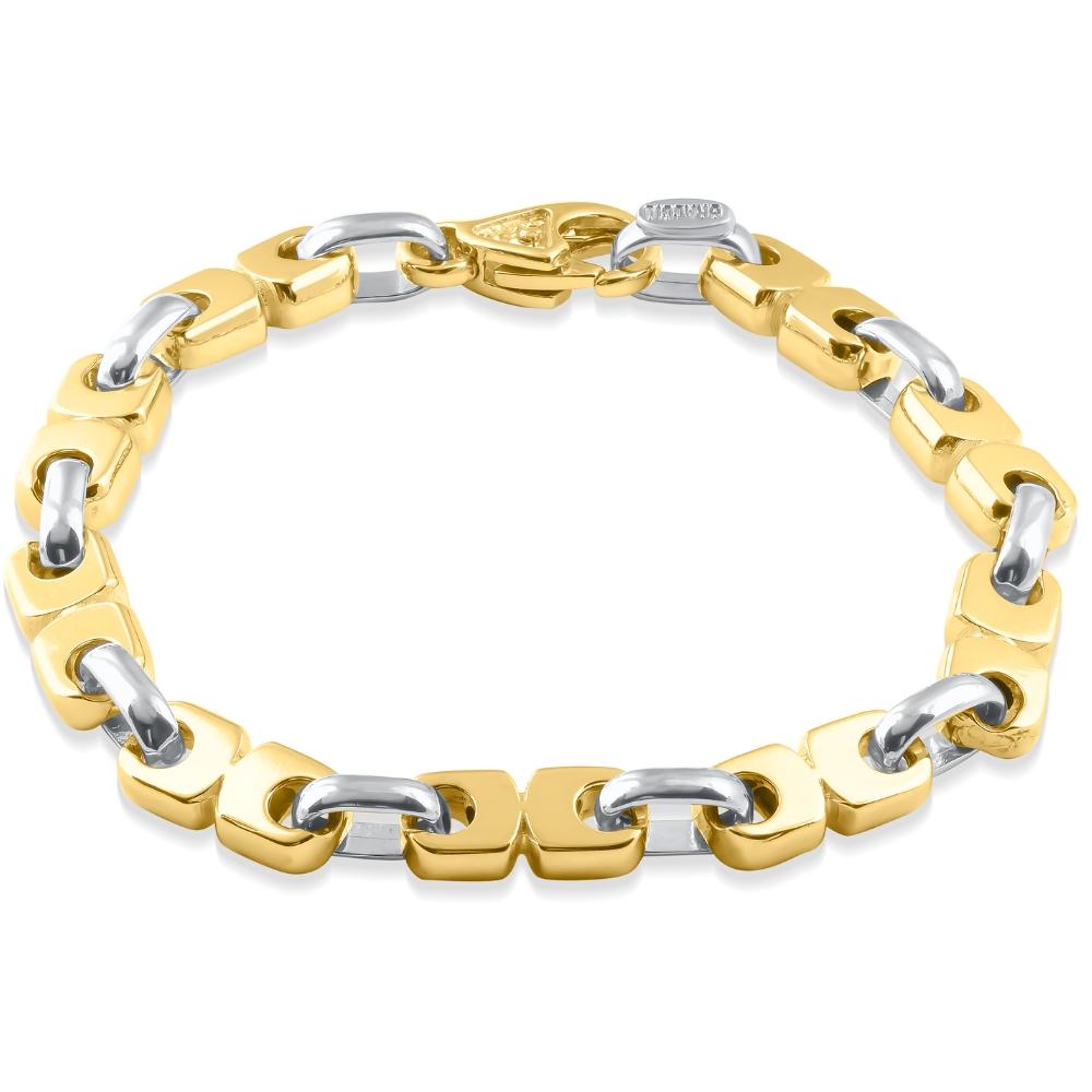 Solid 14k White & Yellow Gold 40 Grams Two Tone 7mm Masculine Bracelet In New Condition For Sale In Vernon Hills, IL