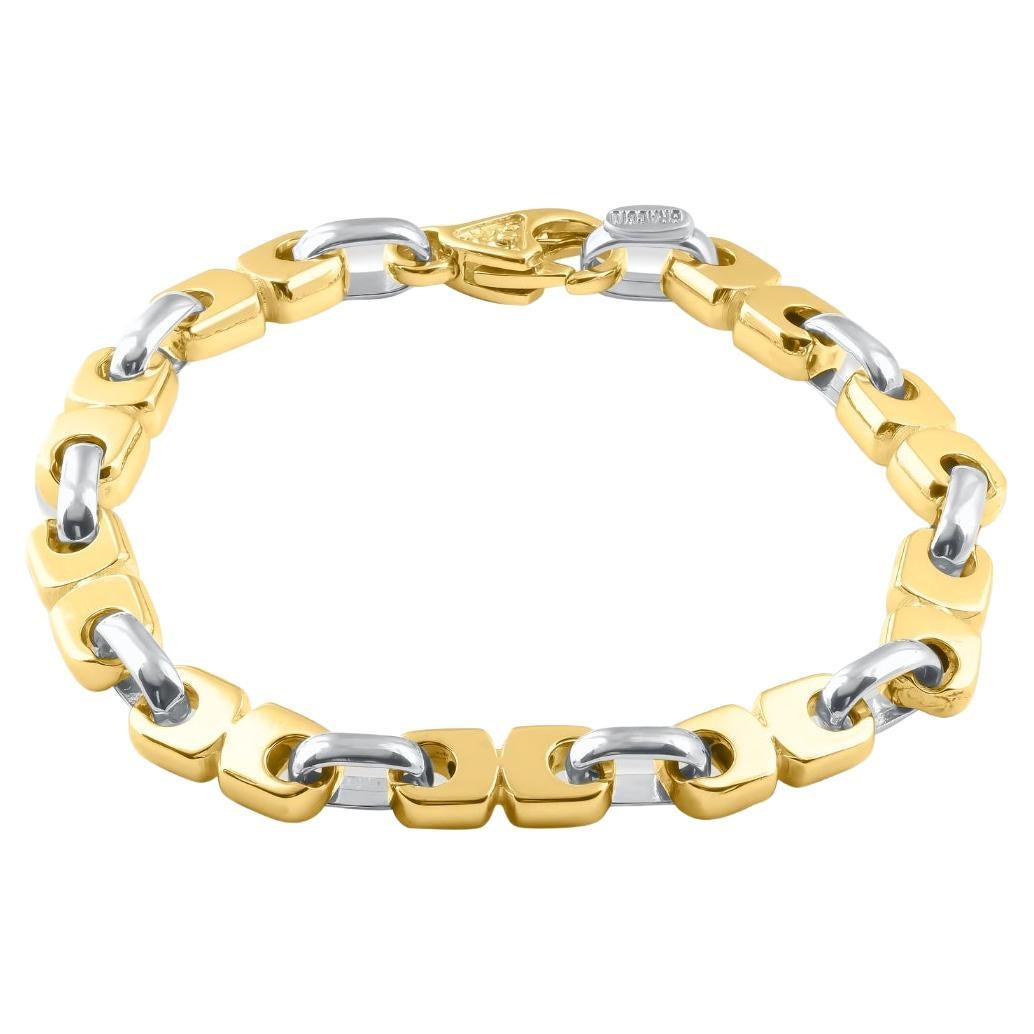 Solid 14k White & Yellow Gold 40 Grams Two Tone 7mm Masculine Bracelet For Sale