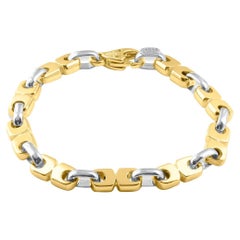 Solid 14k White & Yellow Gold 40 Grams Two Tone 7mm Masculine Bracelet