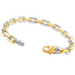 Solid 14k White & Yellow Gold 50 Gram Two Tone Heavy Masculine Bracelet