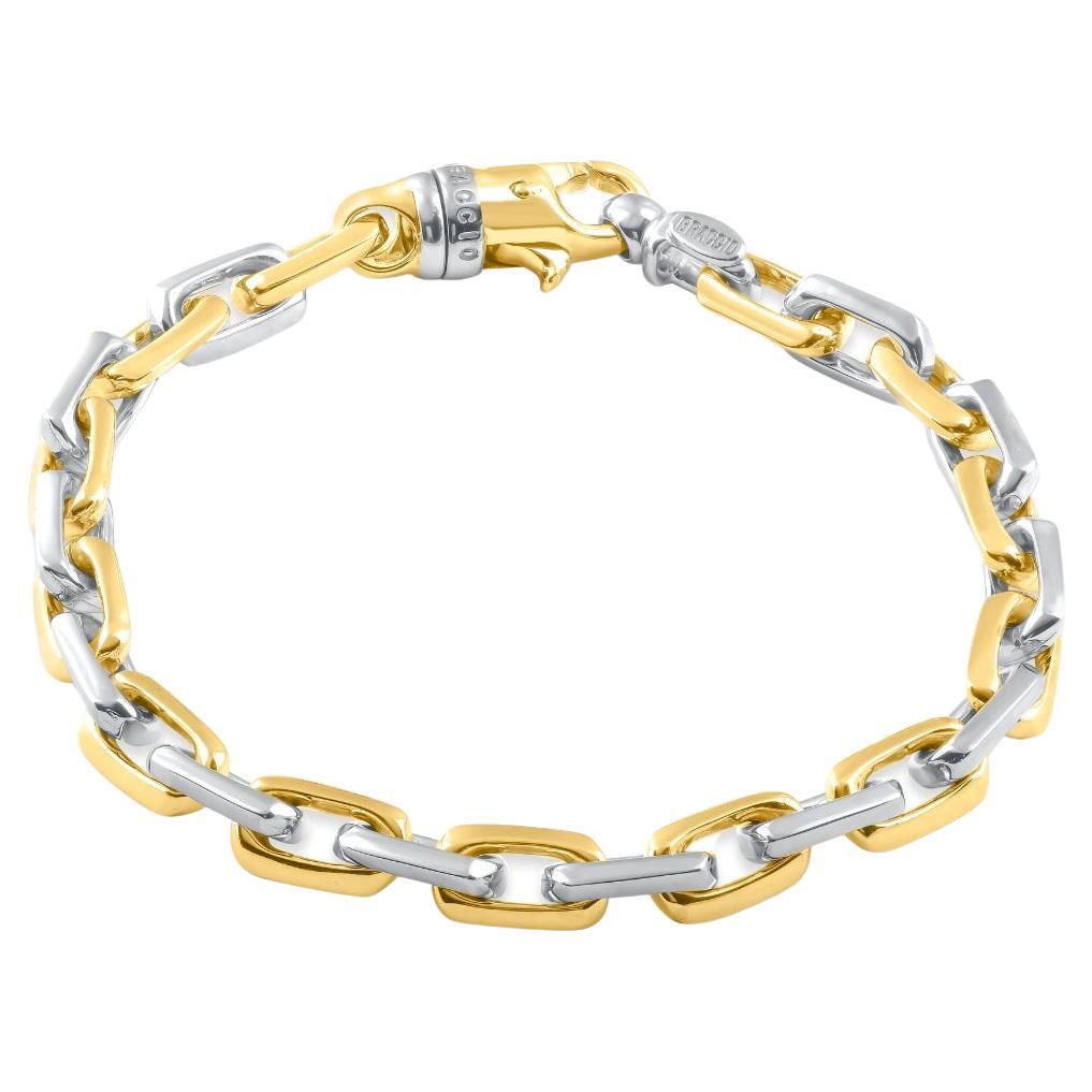 Solid 14k White & Yellow Gold 50 Gram Two Tone Heavy Masculine Bracelet For Sale