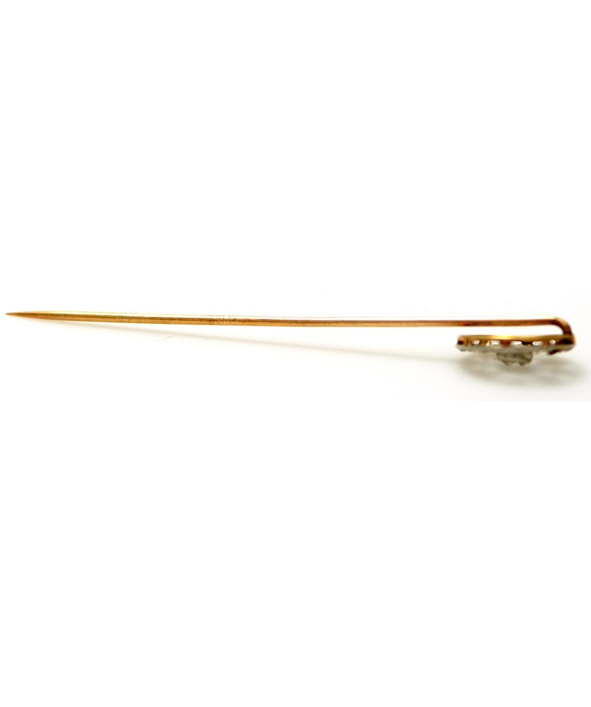 Solid 14K White & Yellow Gold Antique Natural Diamond Stick Pin 1.7g
Excellent condition! This solid 14k two-tone gold stick pin features 9 natural old mine cut diamonds. The center diamond weighs approximately 0.20ct and the additional 8 weigh