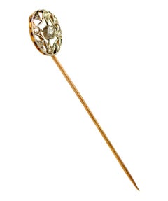 Solid 14 Karat White and Yellow Gold Antique Natural Diamond Stick Pin 1.7g Solid 14 Karat White and Yellow Gold Antique Natural Diamond Stick Pin 1.7g