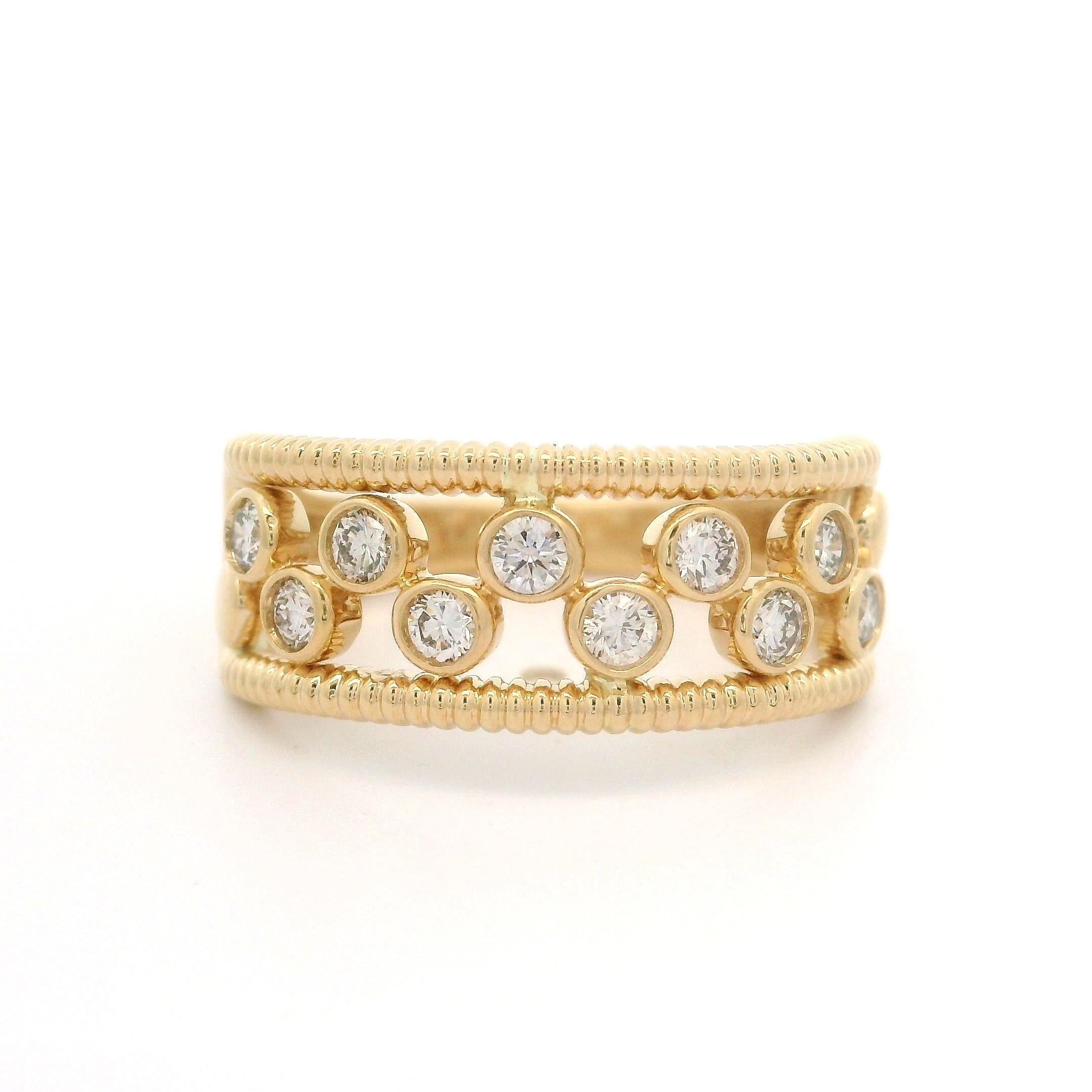 Anello a fascia aperta con diamante fluttuante in oro giallo massiccio 14k da 0,50 ct. in vendita 1