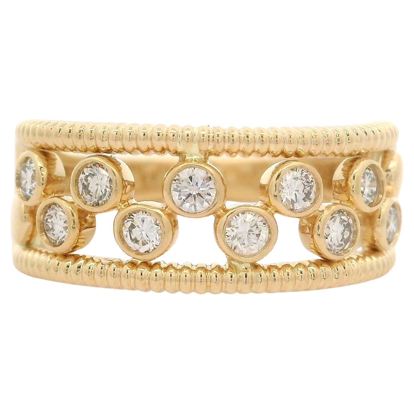 Solid 14k Yellow Gold 0.50ctw Floating Diamond Wide Open Work Band Ring