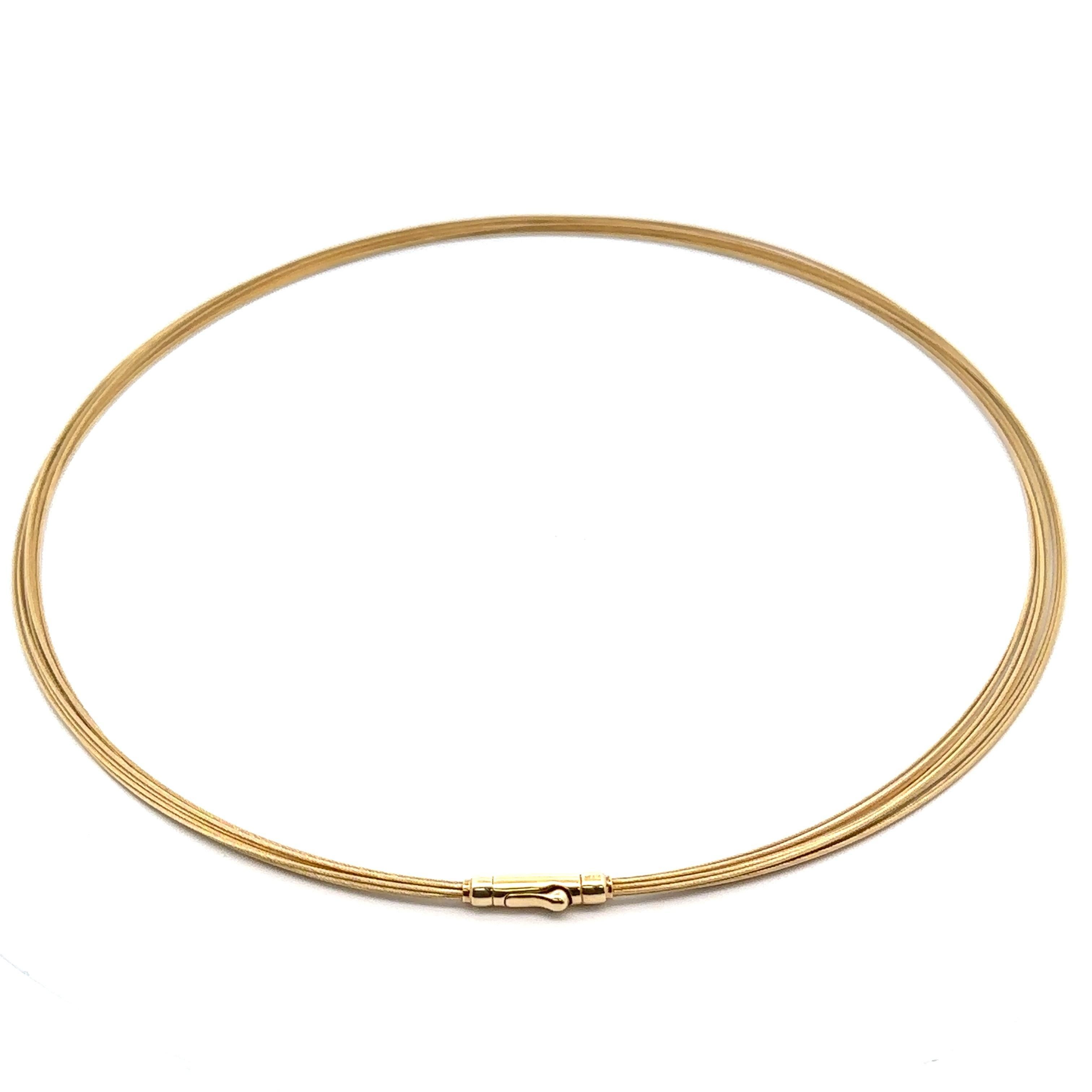 Collier flexible à 10 rangs de câbles en or jaune massif 14 carats Excellent état - En vente à Montclair, NJ