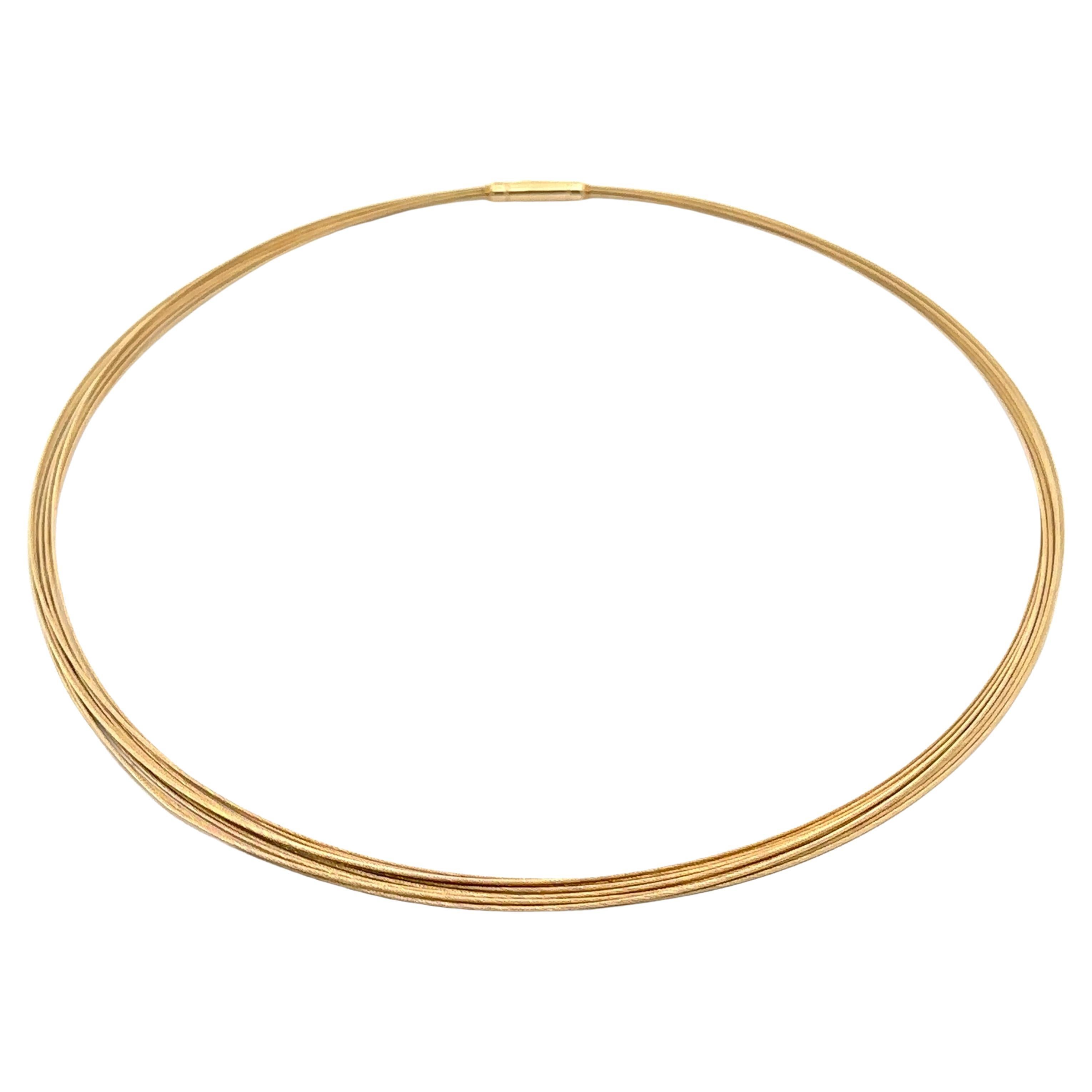 Oro amarillo macizo de 14k Collar de 10 vueltas de alambre flexible con cierre de presión