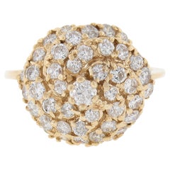 Solid 14k Yellow Gold 1.55ctw Round Diamond Top High Swirl Domed Cocktail Ring