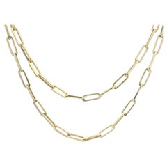 Solid 14k Yellow Gold 17" Open Paper Clip Link Chain Necklace w/ Lobster Claw