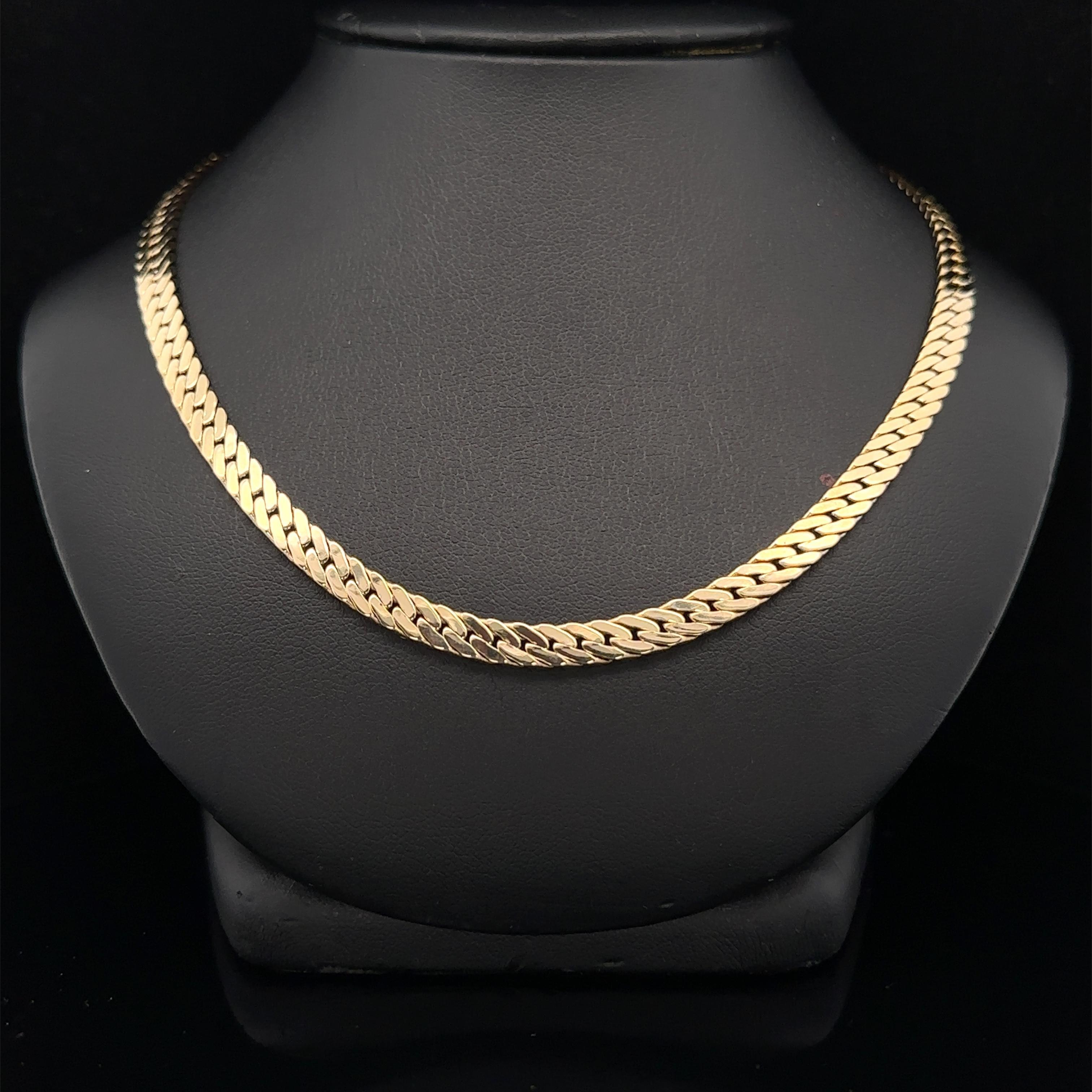 Gliederkette aus massivem 14k Gelbgold mit flacher Kugelverschluss und Druckverschluss 18
