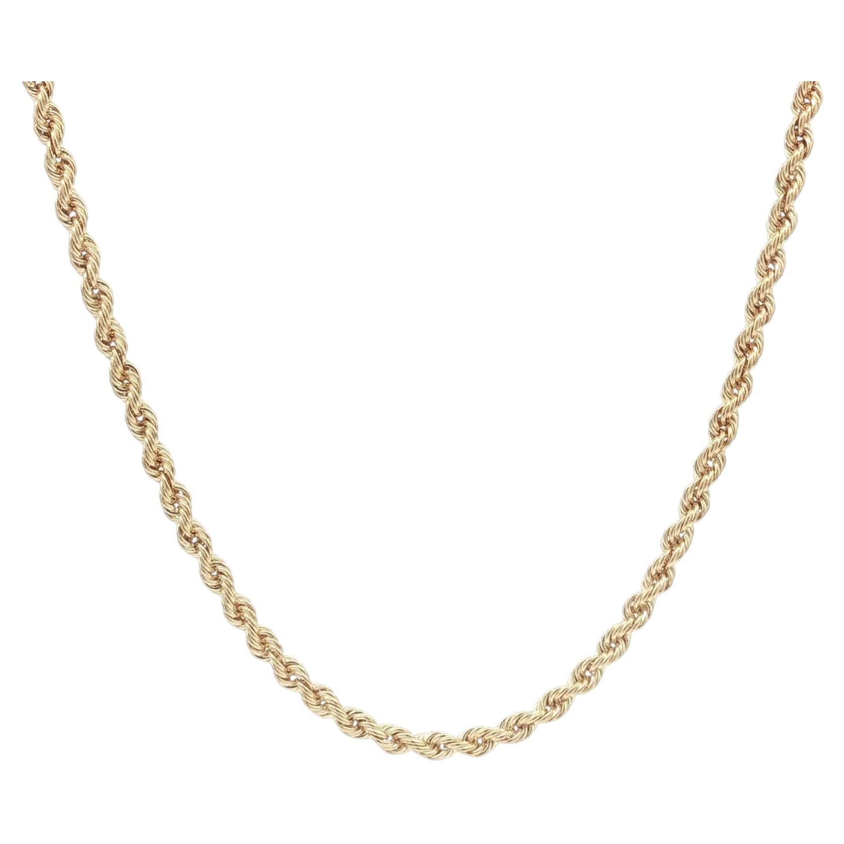 Solid 14k Yellow Gold 18" Rope Link Chain w/ Barrel Clasp & Safety Latch