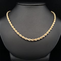 Solid 14k Yellow Gold 20" Rope Link Chain Necklace Lobster Claw Clasp