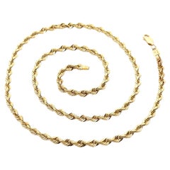 Solid 14k Yellow Gold 20" Rope Link Chain Necklace Lobster Claw Clasp