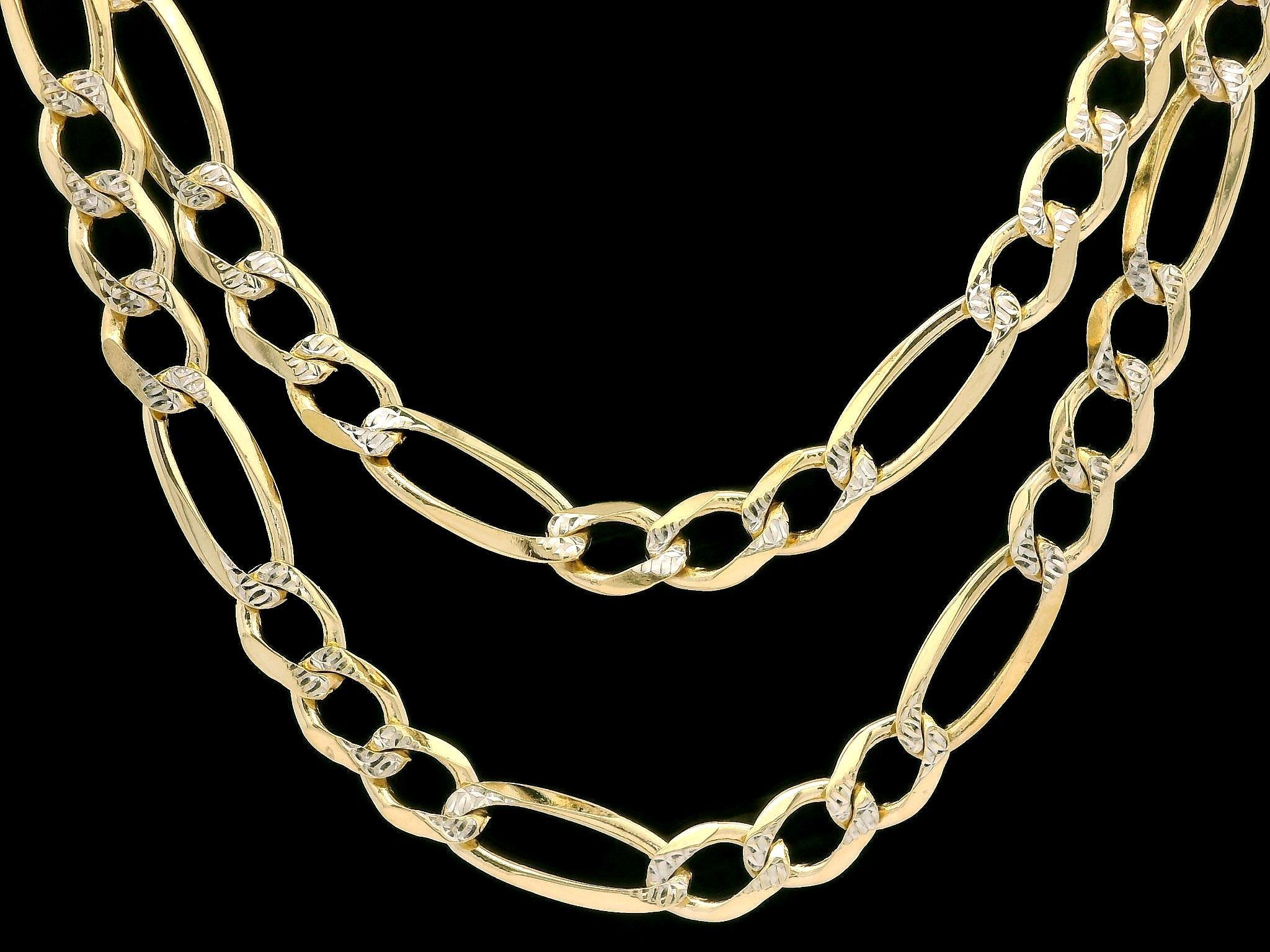 Collier en or jaune 14k massif avec chaîne à maillons Figaro texturée de 24