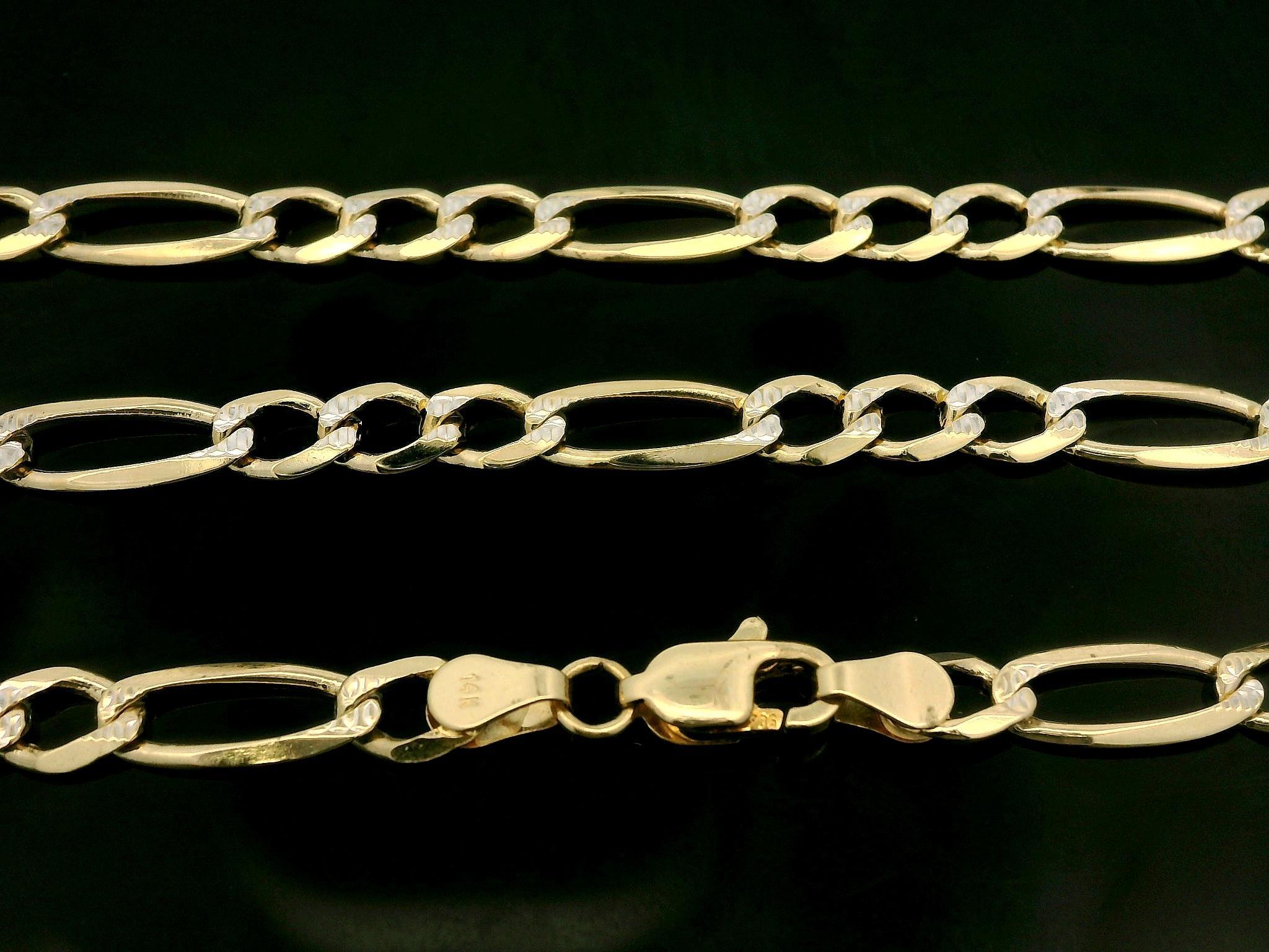 Collier en or jaune 14k massif avec chaîne à maillons Figaro texturée de 24