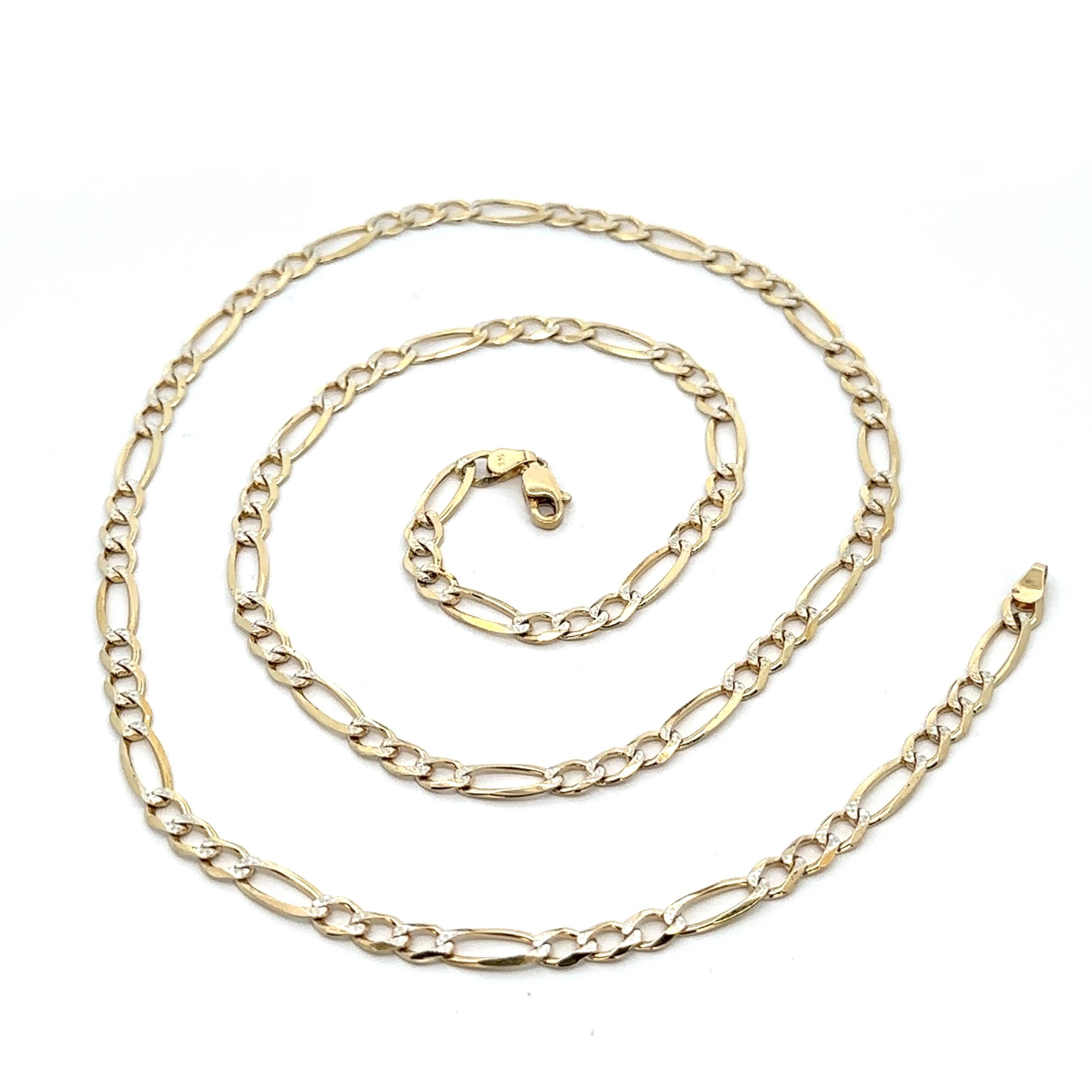 Collier en or jaune 14k massif avec chaîne à maillons Figaro texturée de 24