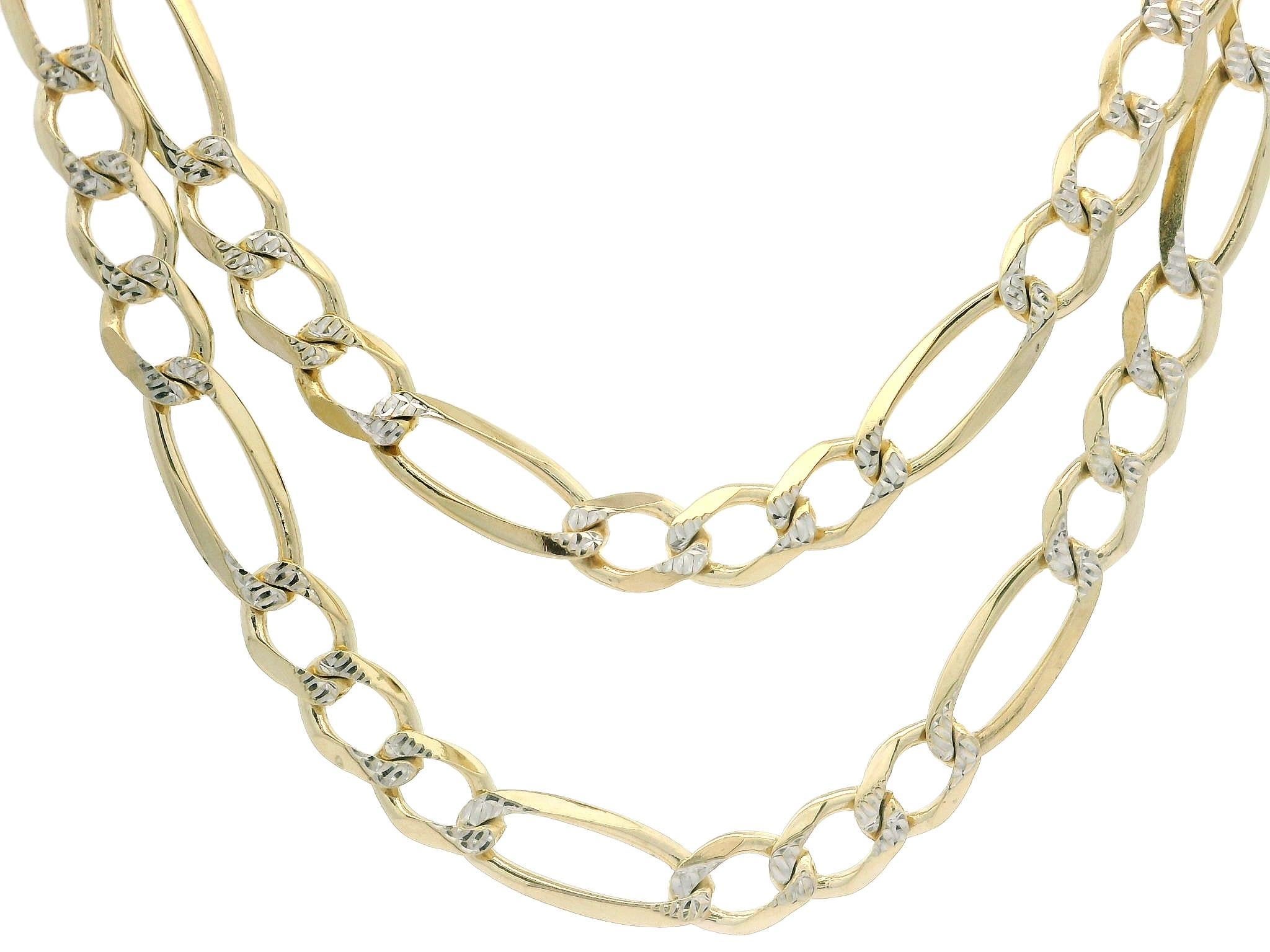 Collier en or jaune 14k massif avec chaîne à maillons Figaro texturée de 24