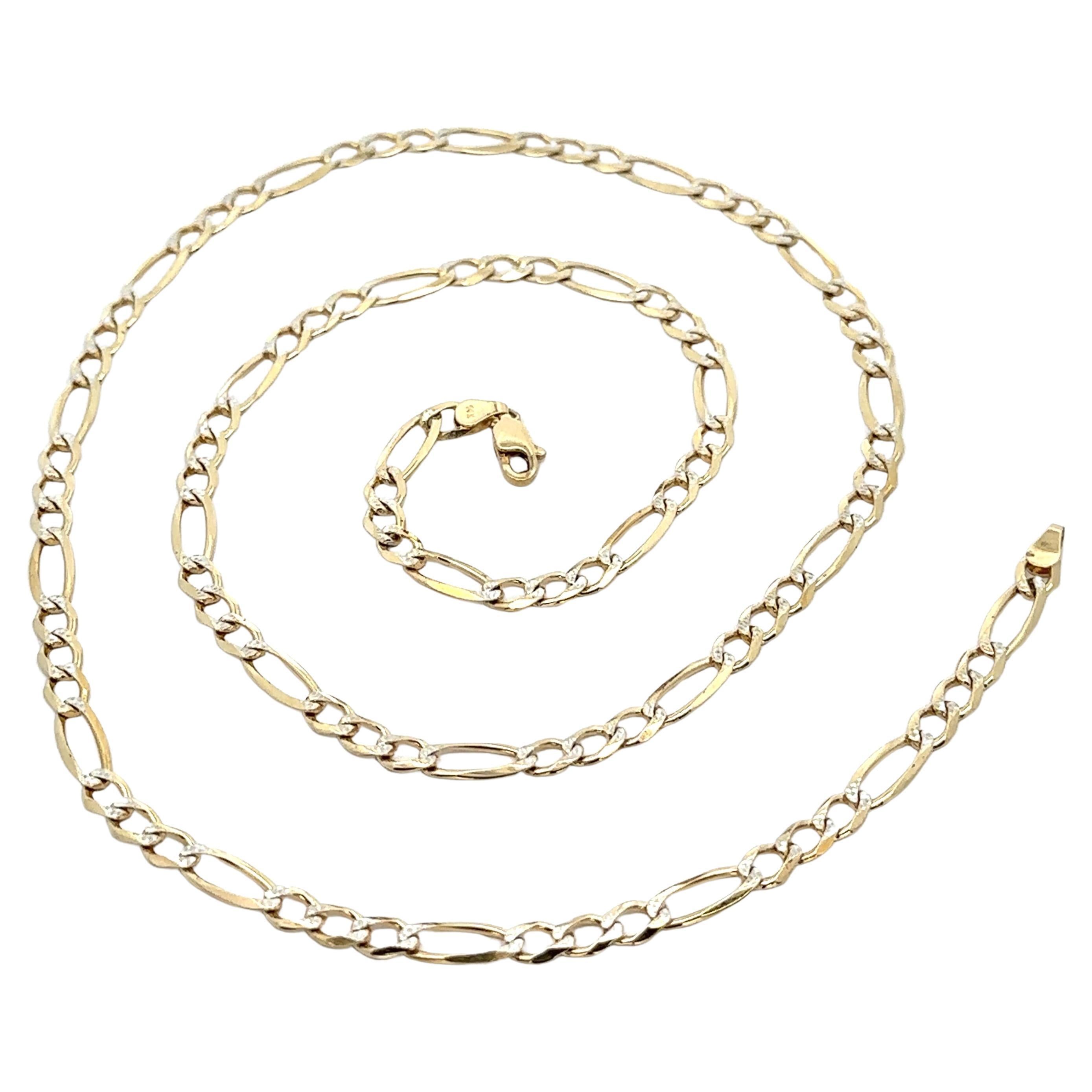 Halskette aus massivem 14k Gelbgold 24" langem strukturiertem Figaro-Gliederkette