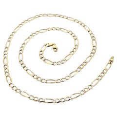 Solid 14k Yellow Gold 24" Long Textured Figaro Link Chain Necklace