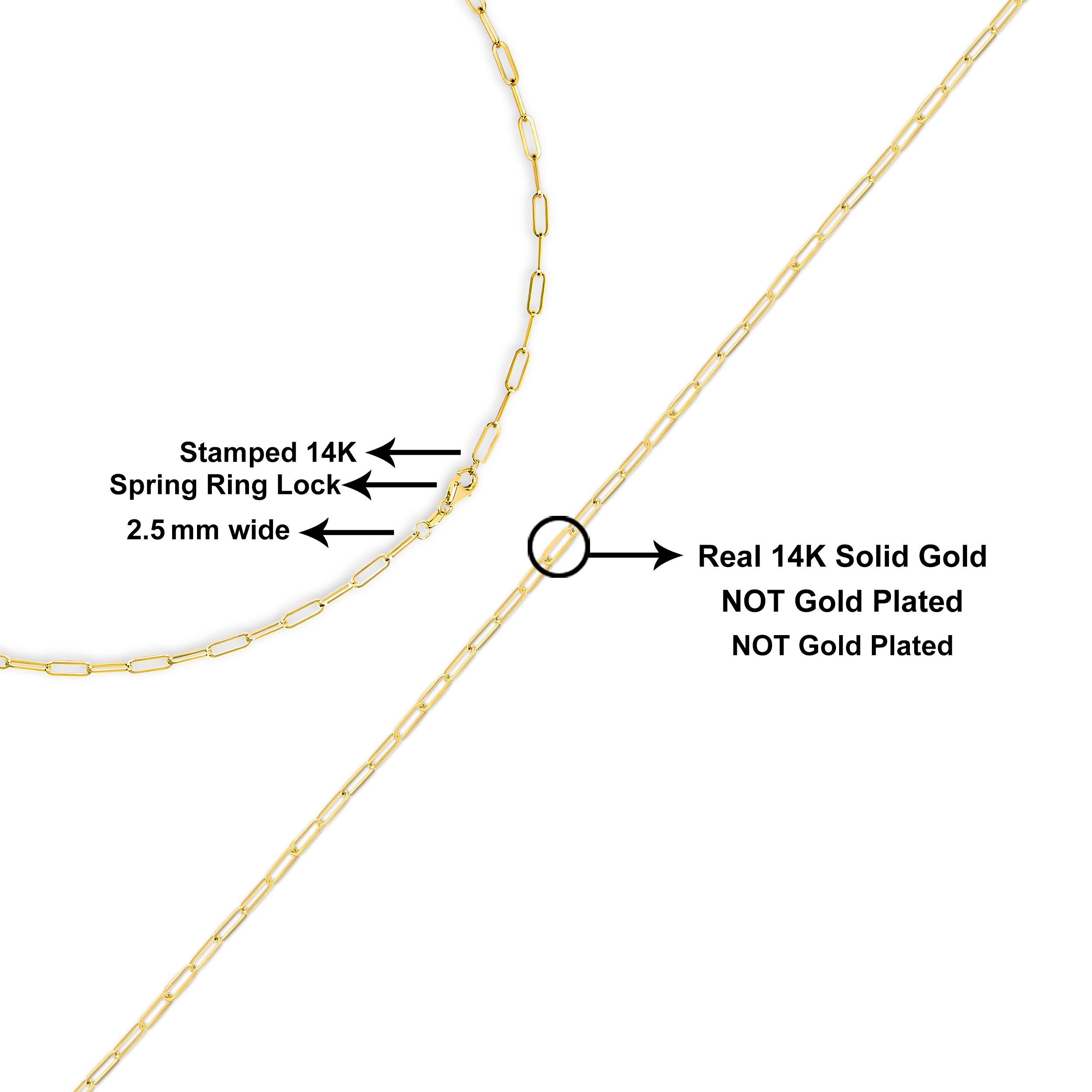 Solid 14K Gelbgold 2,5 mm Papierclip Kette Halskette Unisex 18