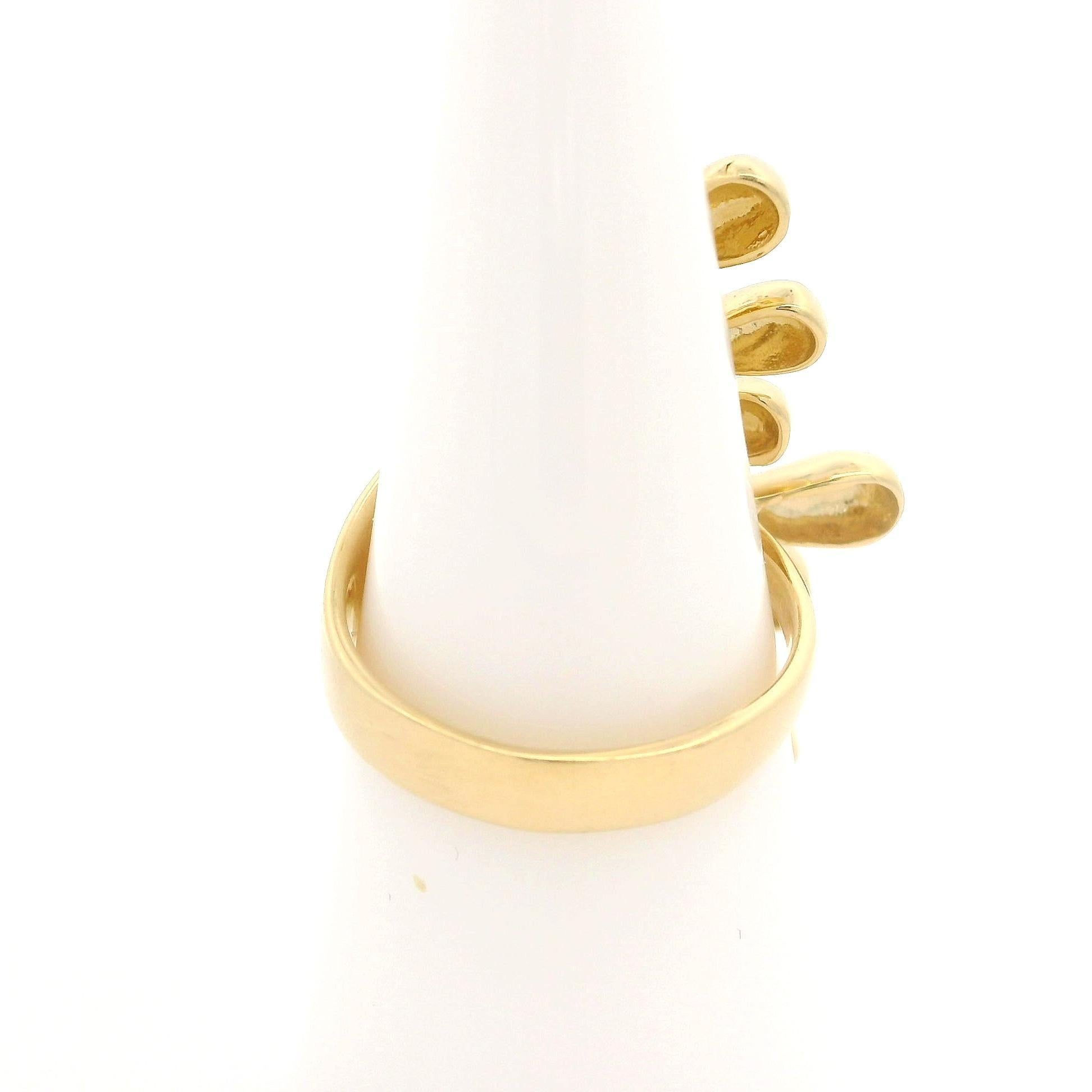 Women's Solid 14k Yellow Gold 30.7mm Wide Dual Finish Abstract Full Finger Ring For Sale