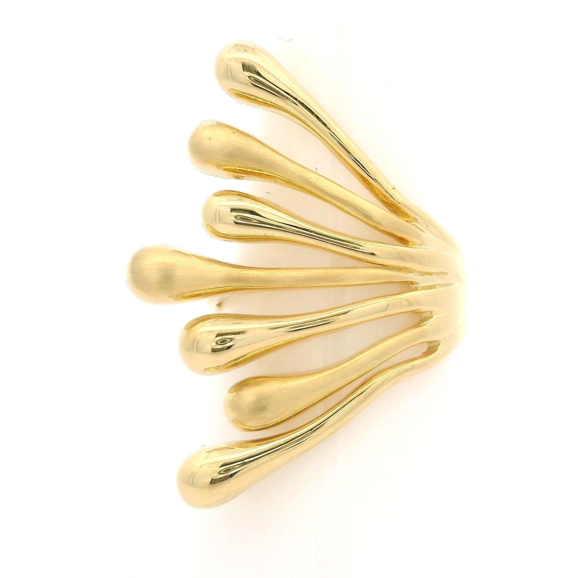 Solid 14k Yellow Gold 30.7mm Wide Dual Finish Abstract Full Finger Ring For Sale 1