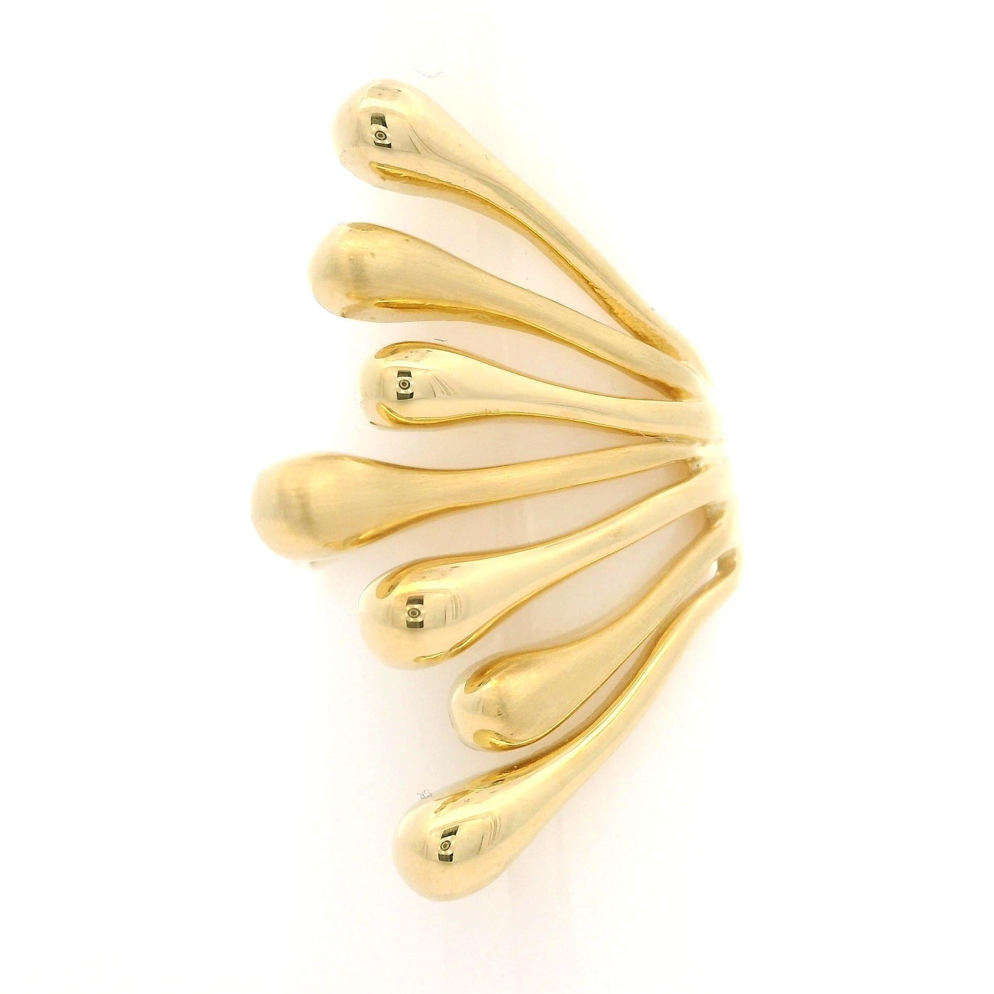 Solid 14k Yellow Gold 30.7mm Wide Dual Finish Abstract Full Finger Ring For Sale 2