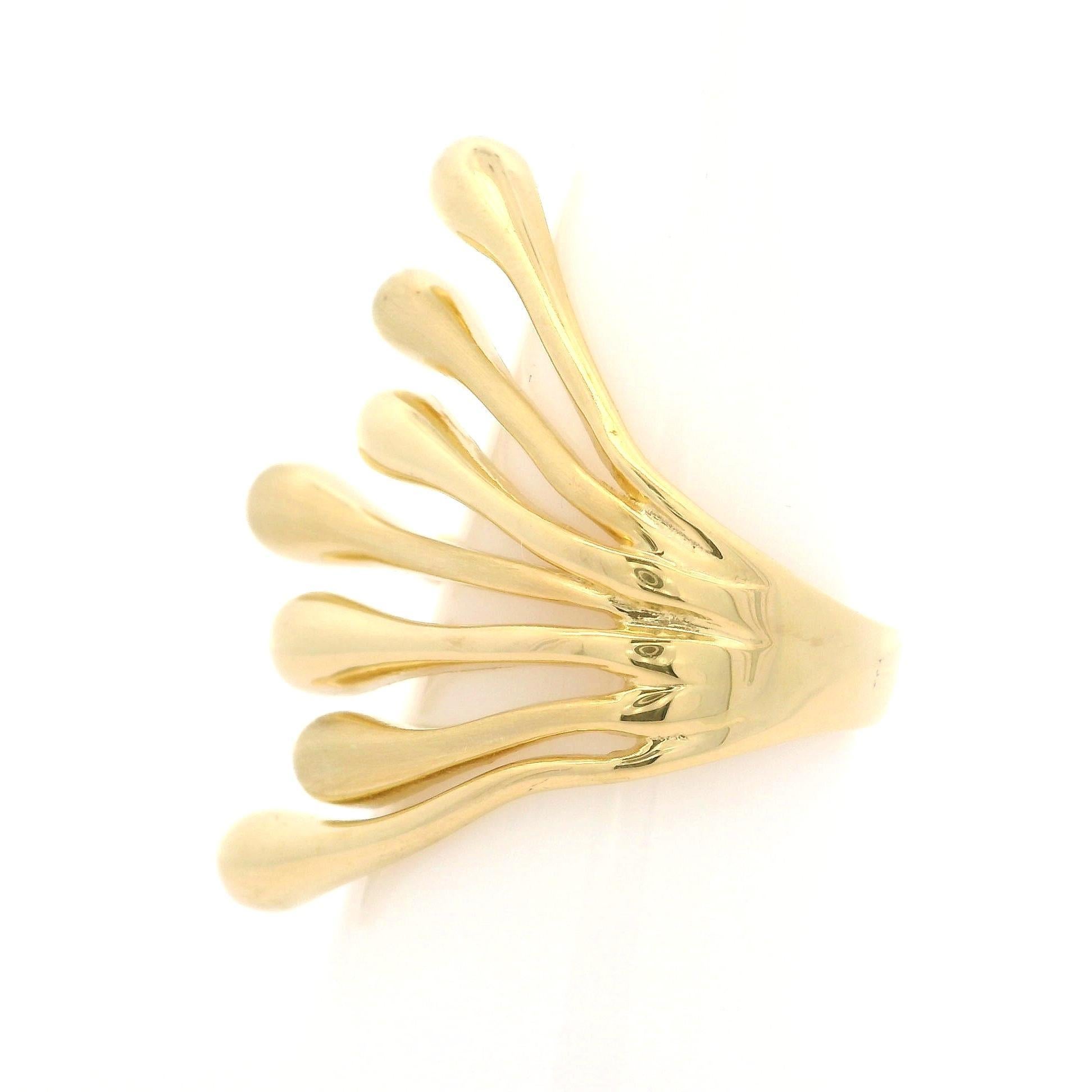 Solid 14k Yellow Gold 30.7mm Wide Dual Finish Abstract Full Finger Ring For Sale 3