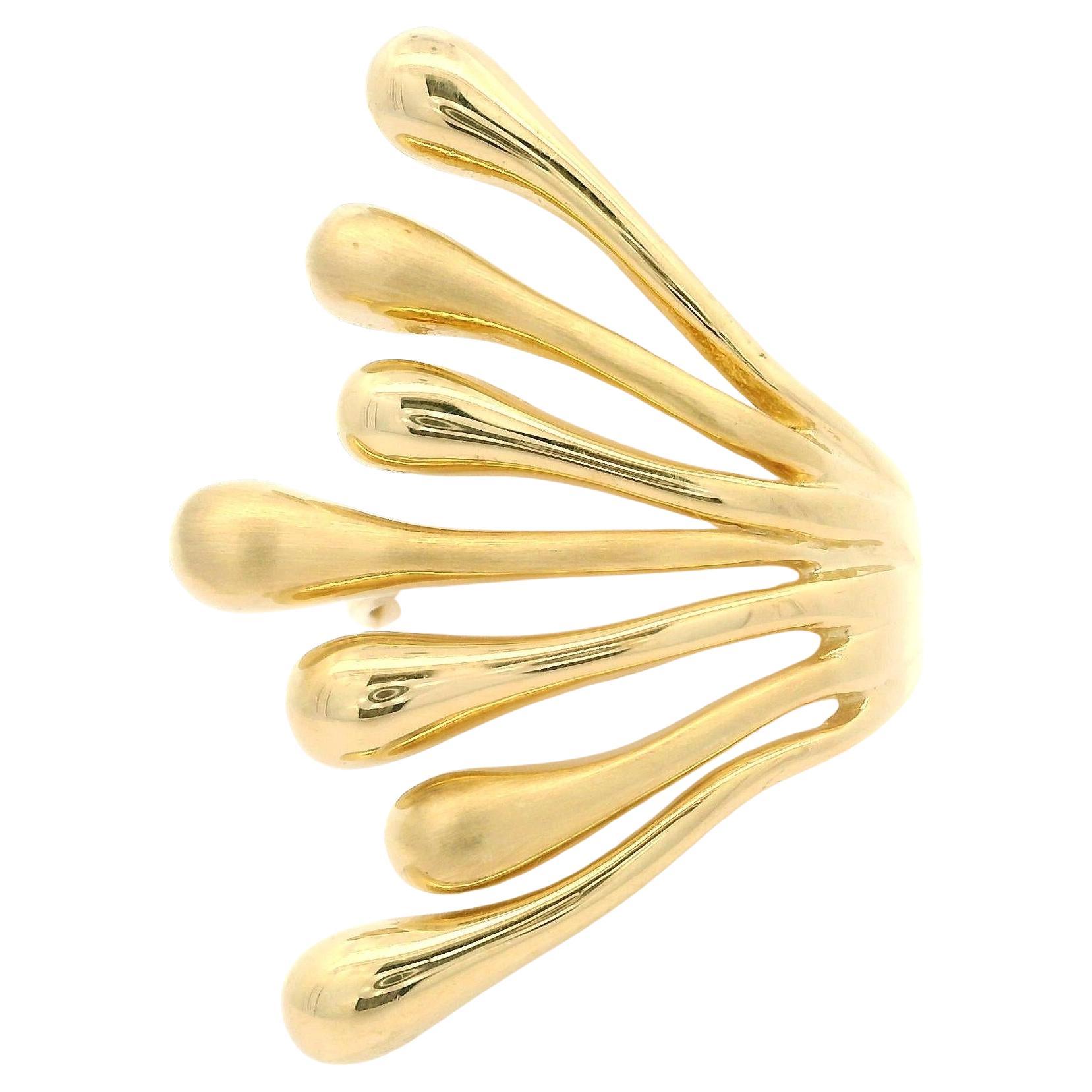 Solid 14k Yellow Gold 30.7mm Wide Dual Finish Abstract Full Finger Ring For Sale