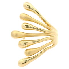 Bague en or jaune 14k massif 30.7mm de large Dual Finish Abstract Full Finger Ring