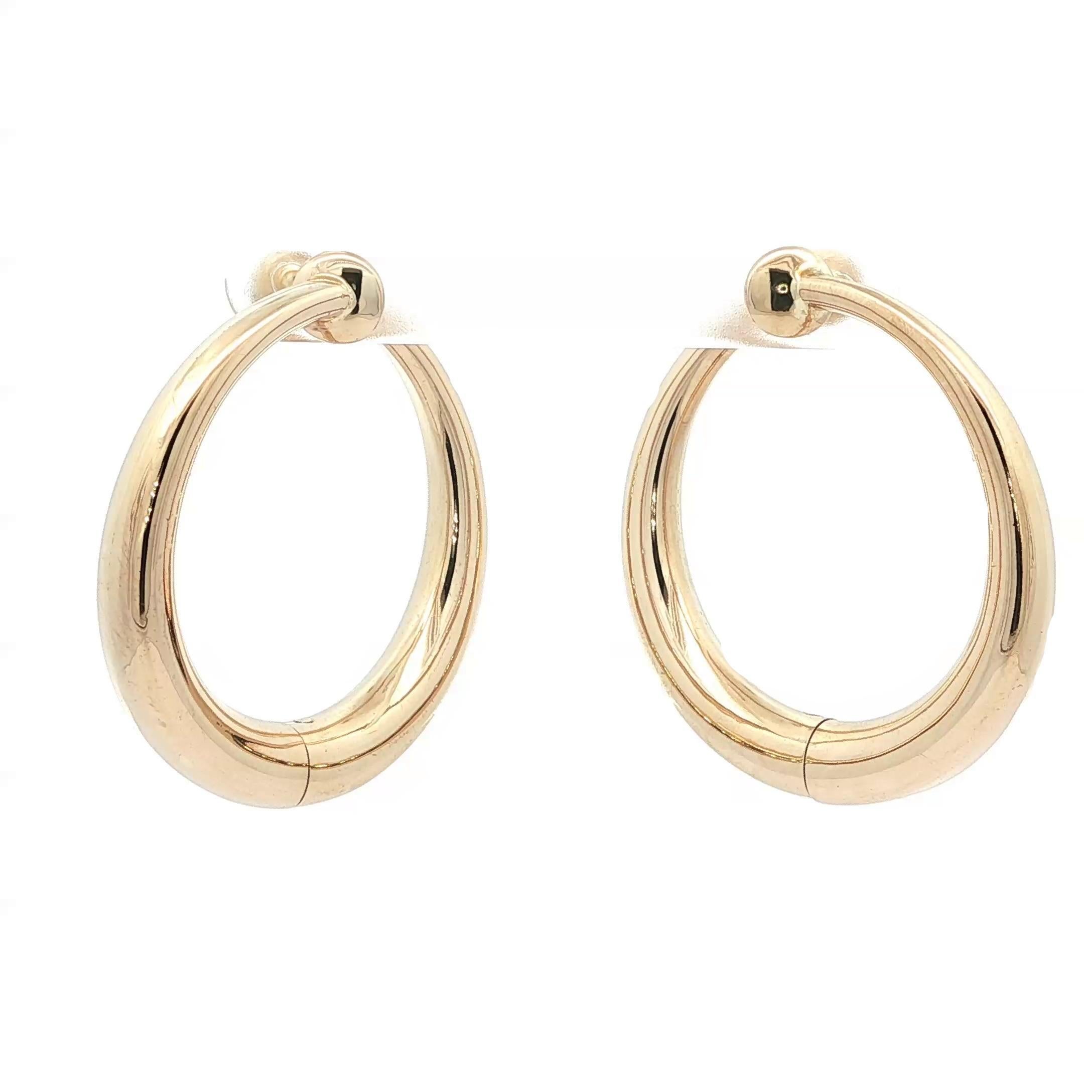 Boucles d'oreilles en or jaune 14k 35.8mm avec charnière et clip mécanique Pour femmes en vente