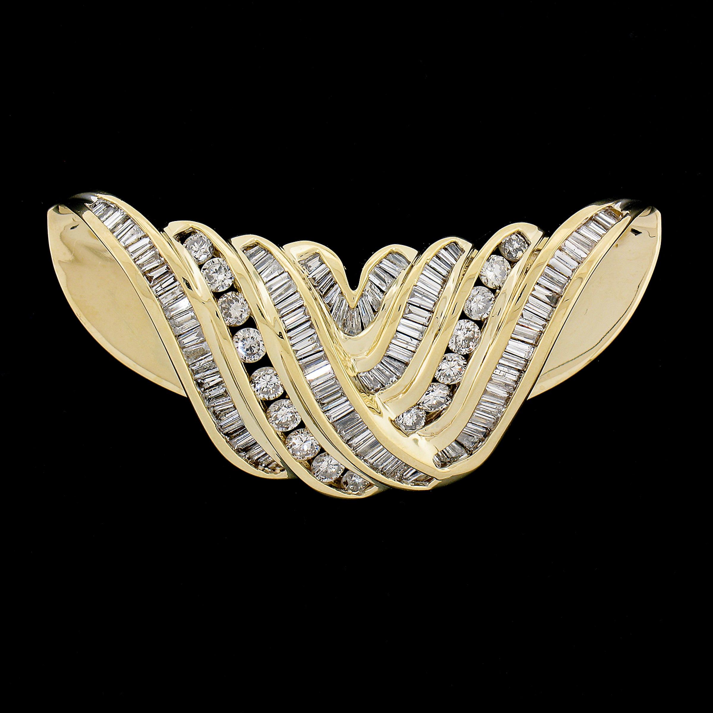 --Stones:--
113 Natural Genuine Diamonds - 97 Baguette Cut and 16 Round Brilliant Cut- Channel Set - SI1/I1 Clarity - J/K Color - 3ctw approx.
Total Carat Weight:	3 approx.

Material: Solid 14k Yellow Gold
Weight: 14.91 Grams
Width: 47.6mm (1.8