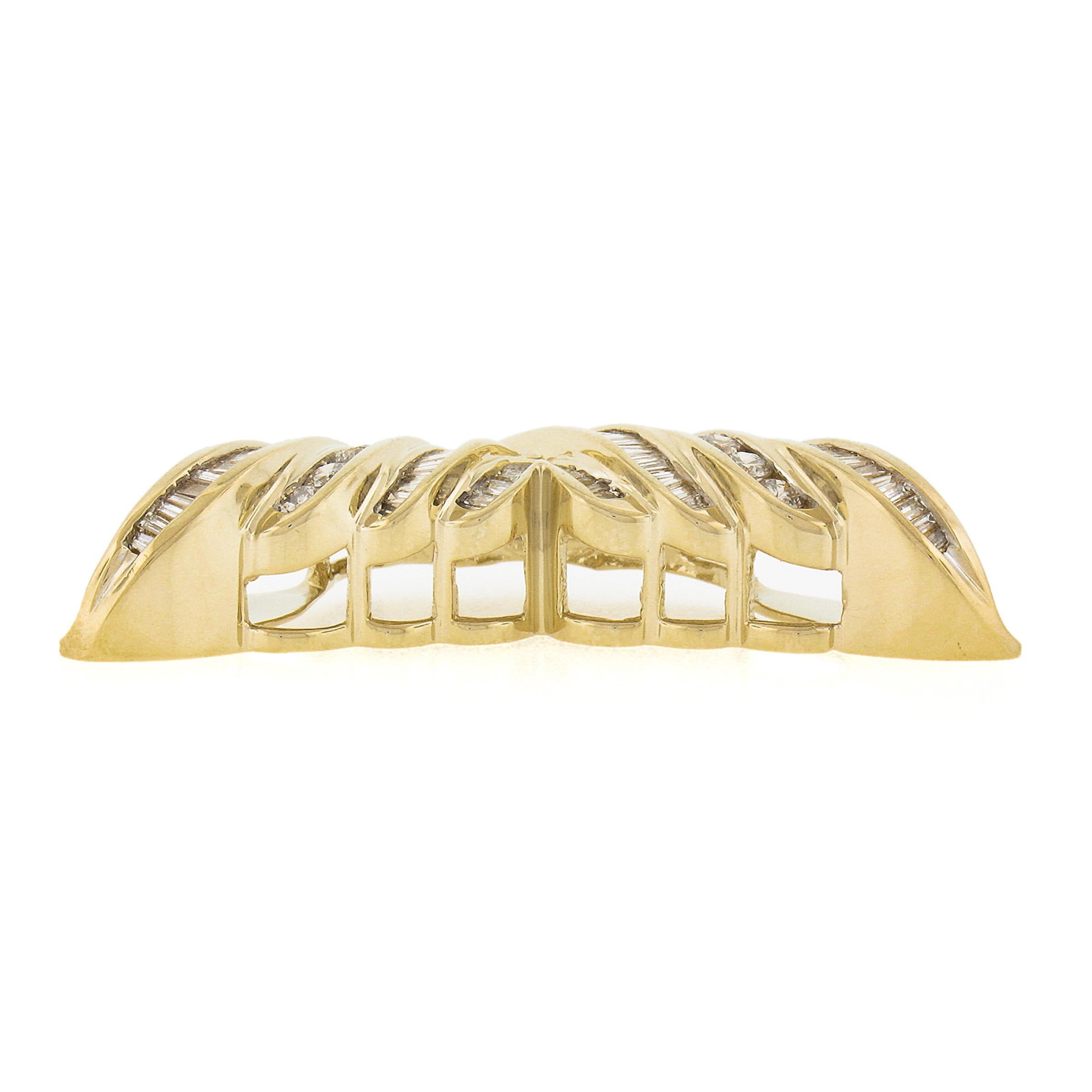 Solid 14K Yellow Gold 3ctw Baguette Cut Diamond Channel Set Large Slide Pendant For Sale 2