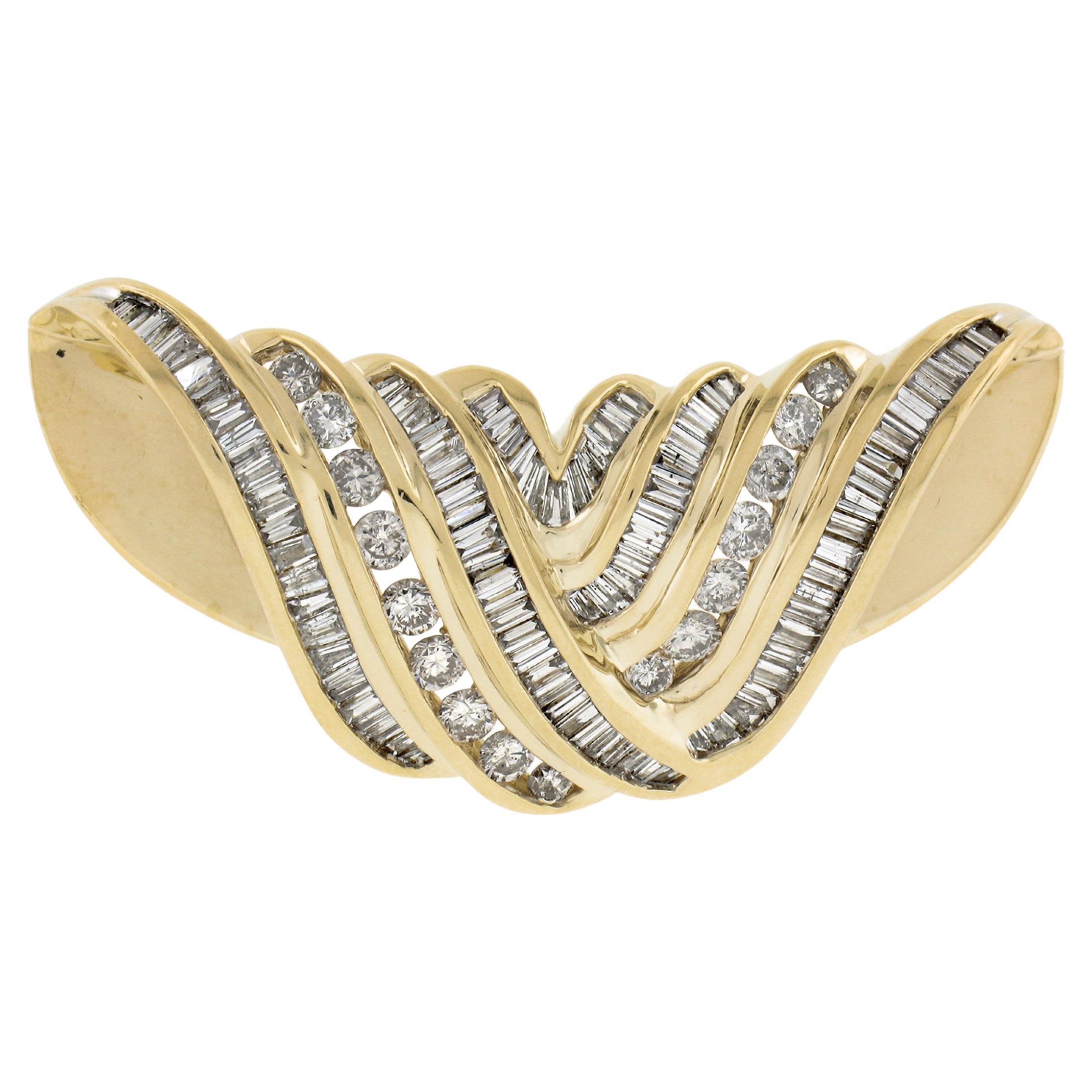 Solid 14K Yellow Gold 3ctw Baguette Cut Diamond Channel Set Large Slide Pendant