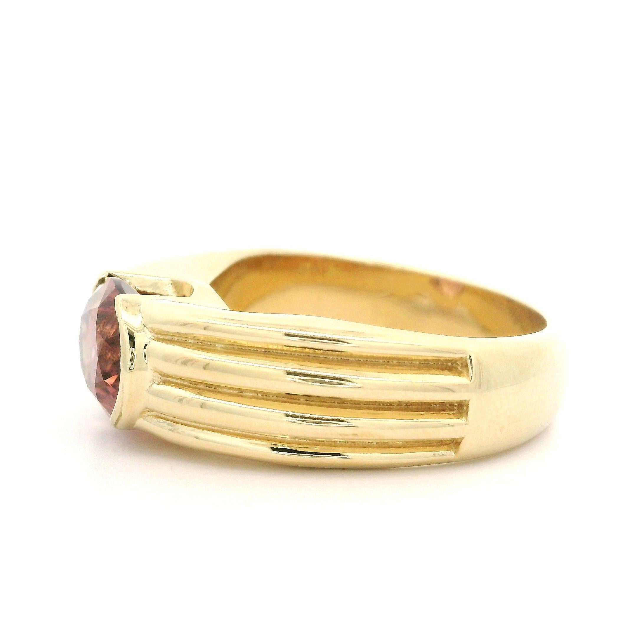 Taglio ovale Anello con mezzo castone in oro giallo massiccio 14k con zircone ovale rosa arancio da 5,21 carati in vendita